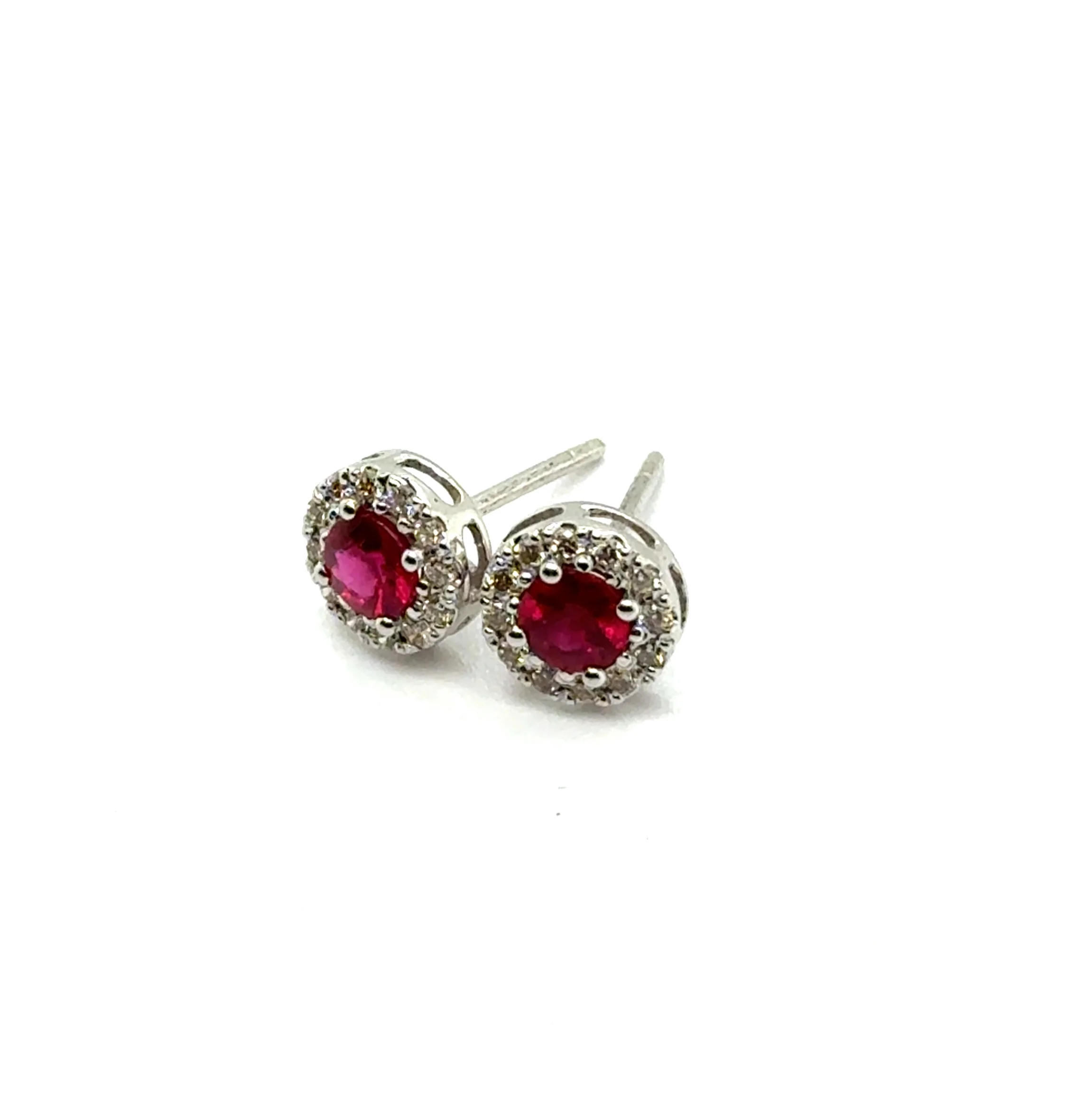0.85 Cttw 14kt White Gold Ruby And Diamond Stud Earrings - Image 2
