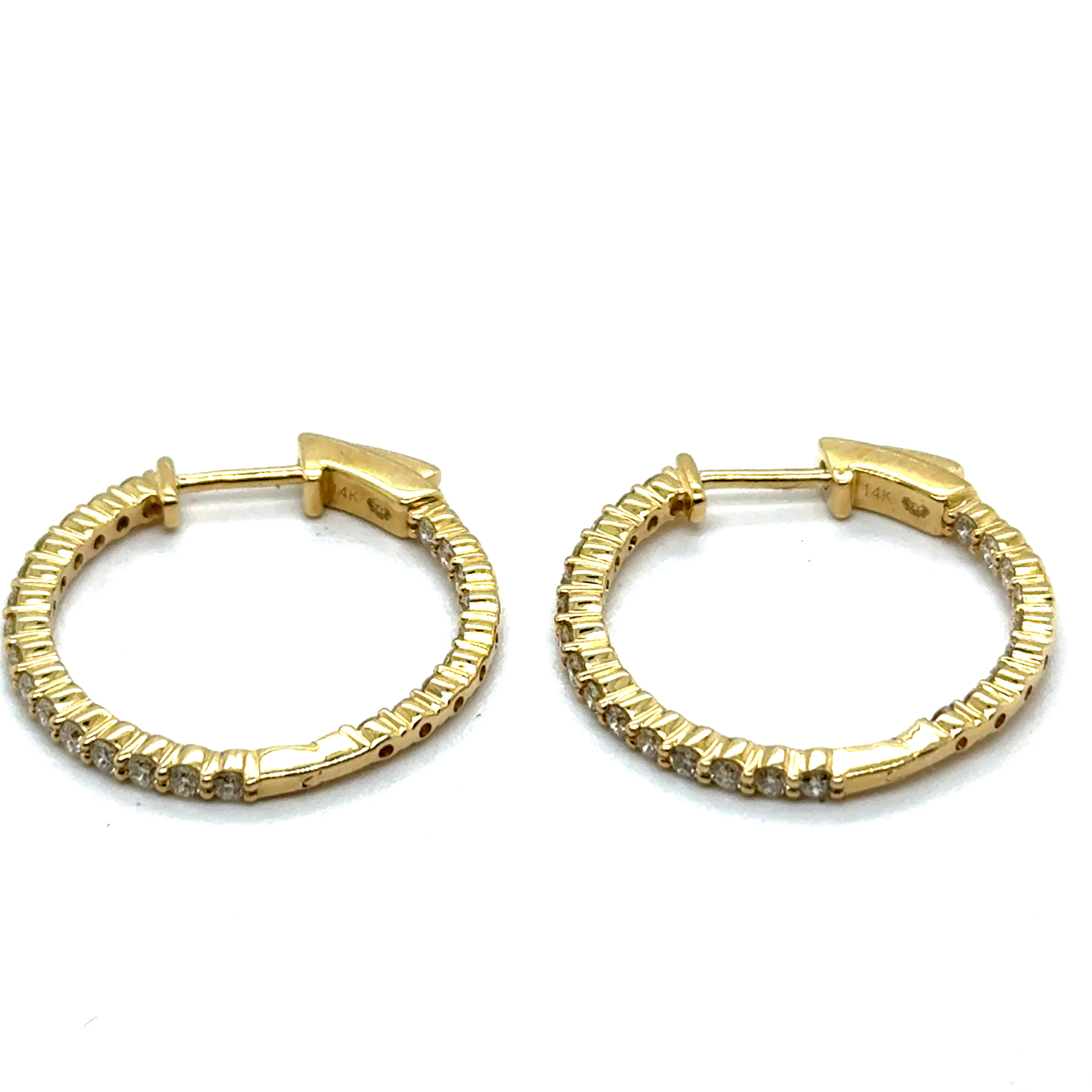 0.97Ctw 14kt Yellow Gold Diamond Inside Out Hoop Earrings - Image 2