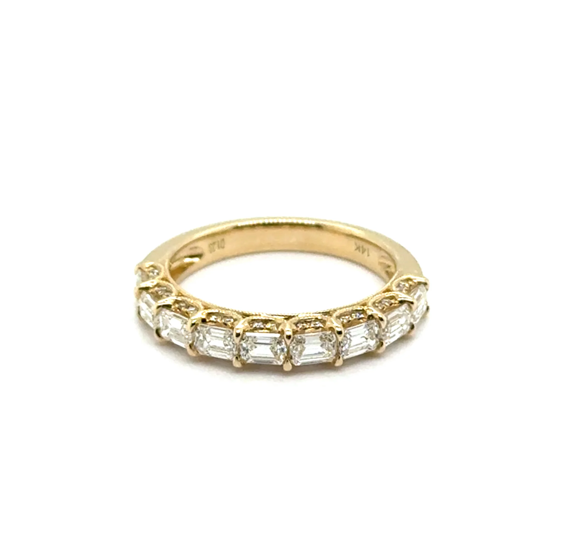1.23 Ctw 14kt Yellow Gold Emerald And Brilliant Round Cut Diamond Wedding Band