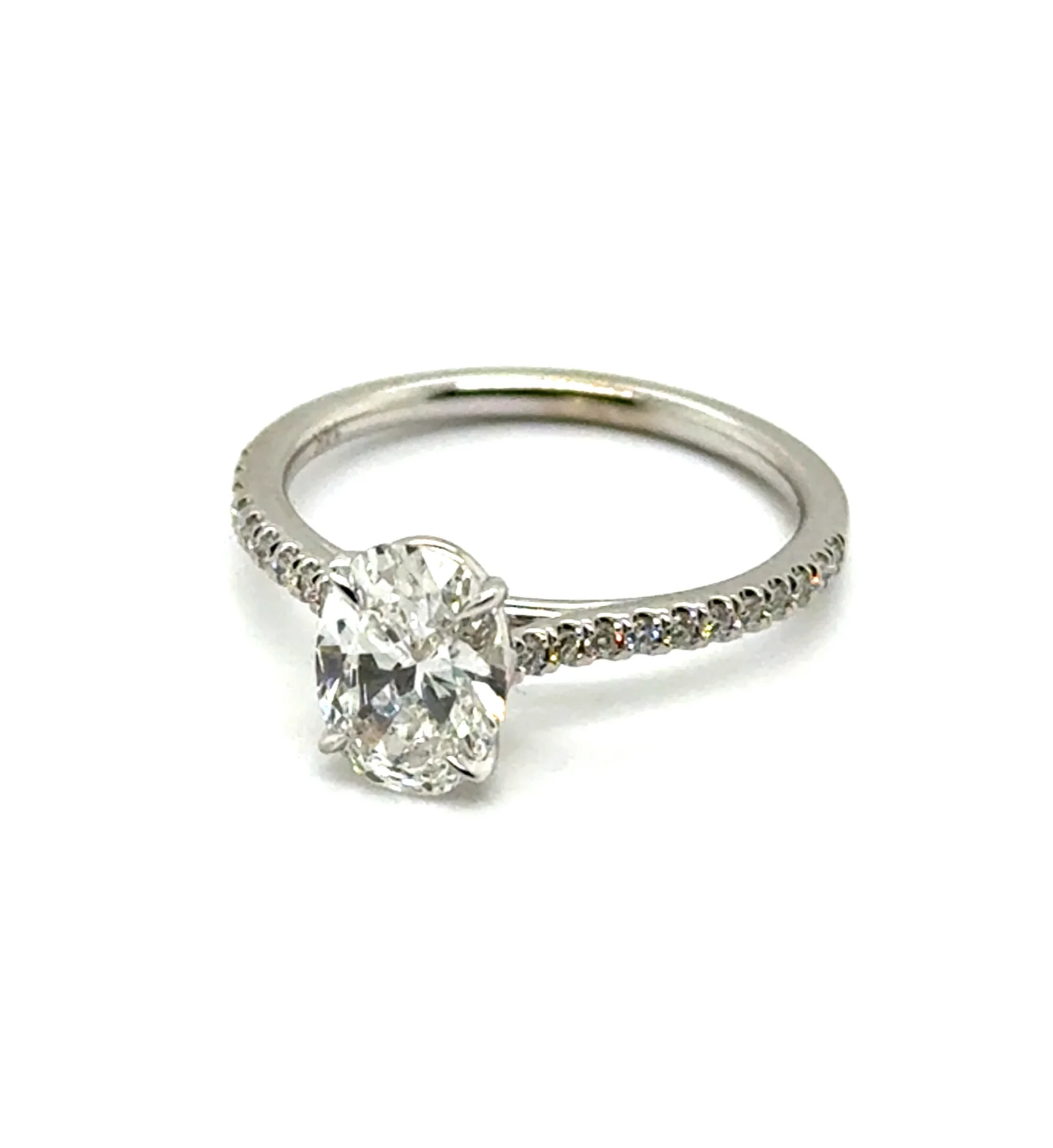 1.49 Ctw 14Kt White Gold Oval And Round Diamond Engagement Ring
