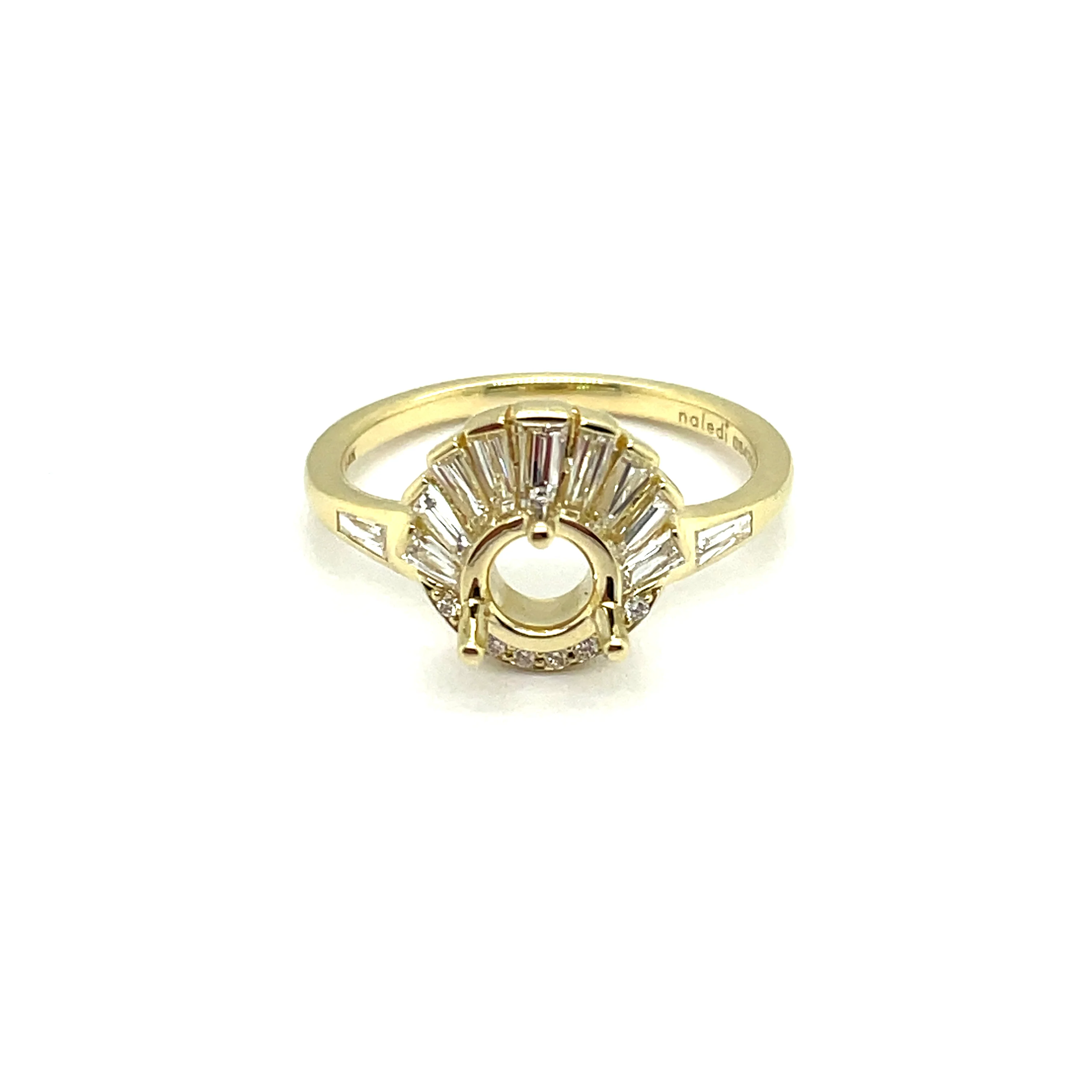 14k Yellow Gold Baguette And Brilliant Round Cut Diamond Mounting