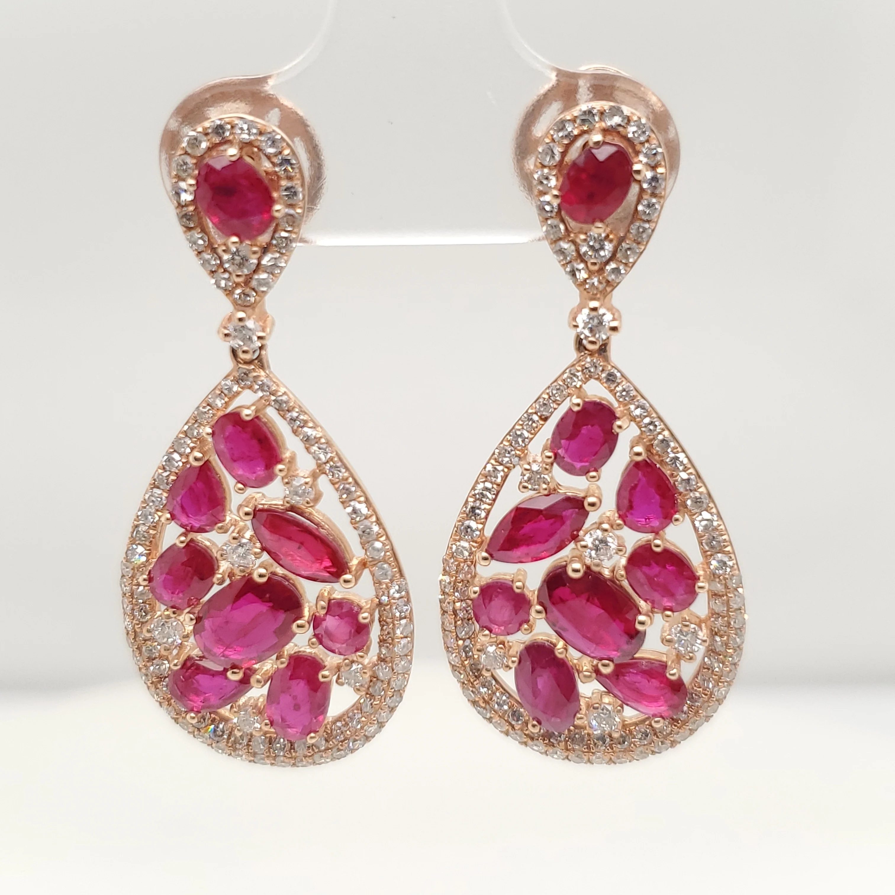 14kt Rose Gold Ruby and Diamond Pendant and Earring Suite - Image 3