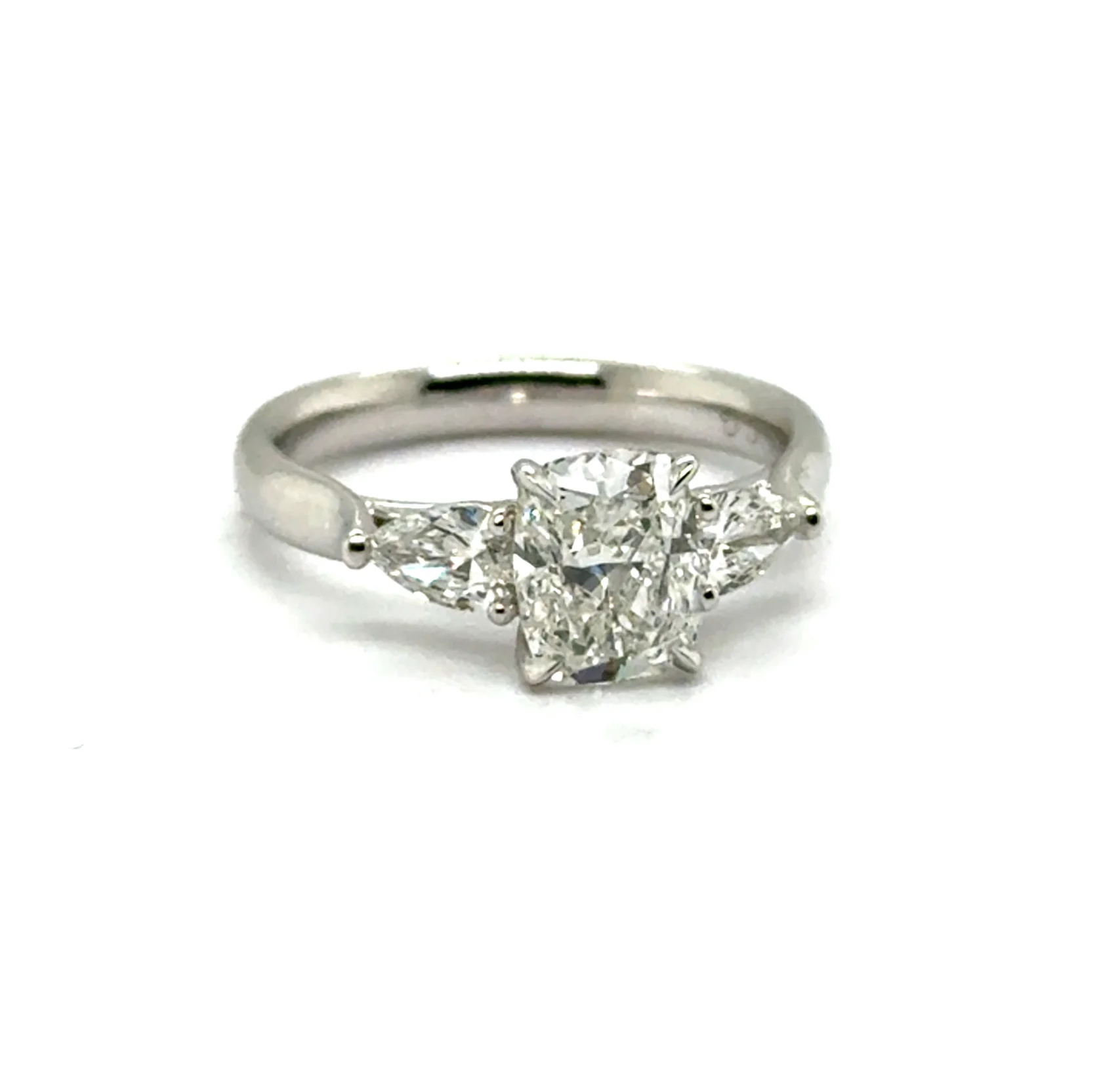 14Kt White Gold 1.50 Carat Elongated Cushion Cut And Pear Shape Diamond Engagement Ring