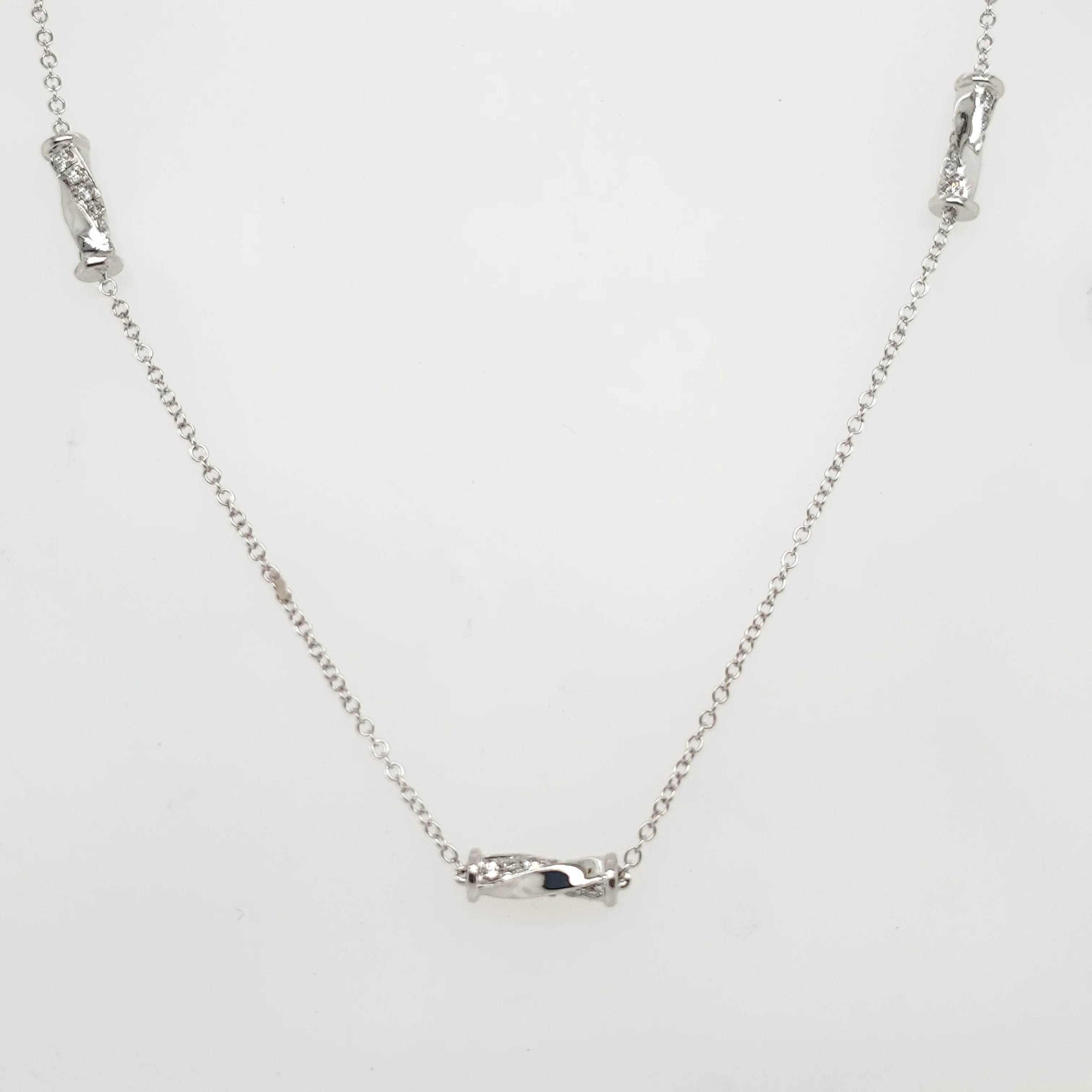 14kt White Gold 26"" Diamond Station Necklace