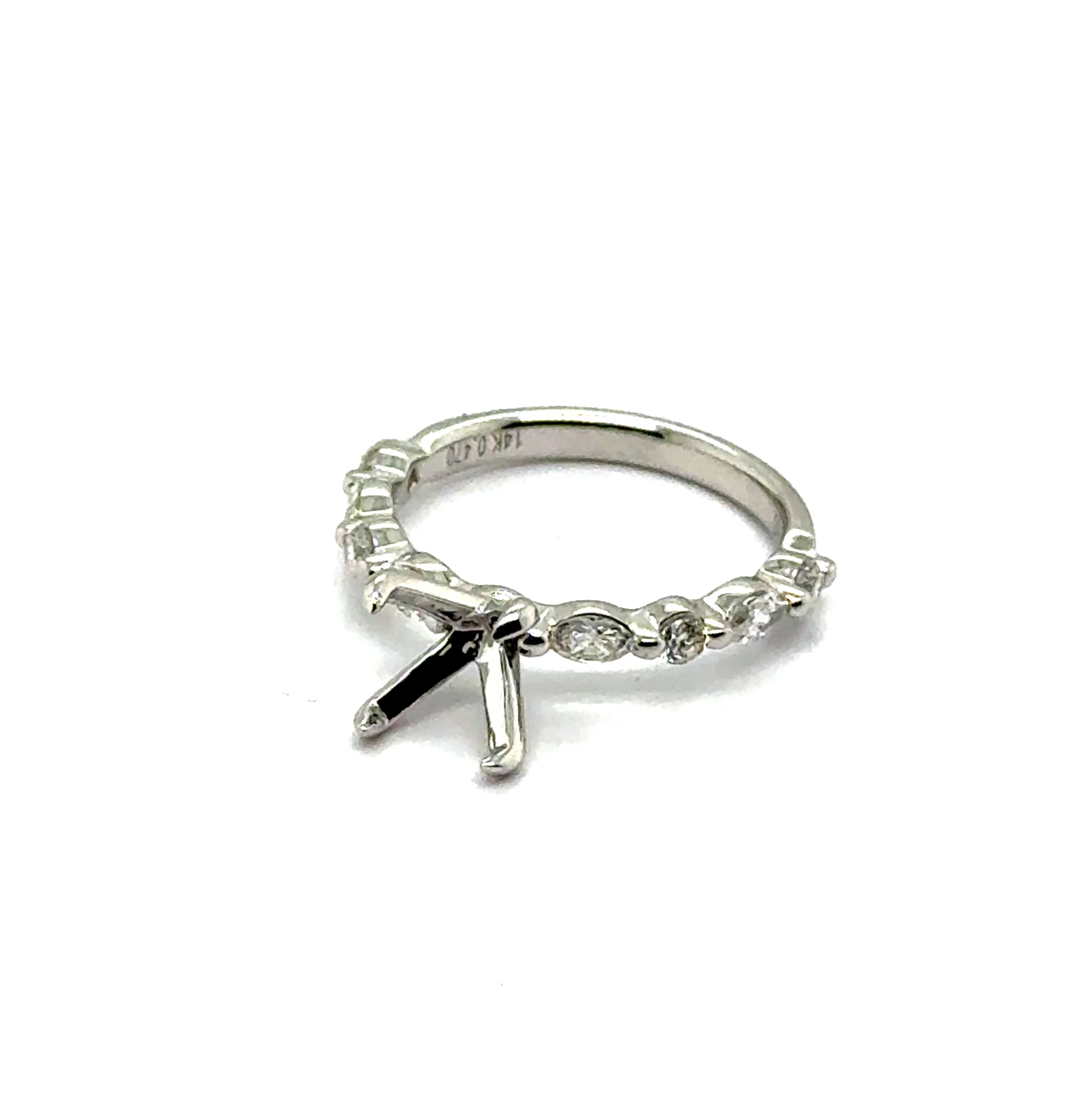 14kt White Gold 8mm Center With Alternating Diamond Semi-Mount Ring