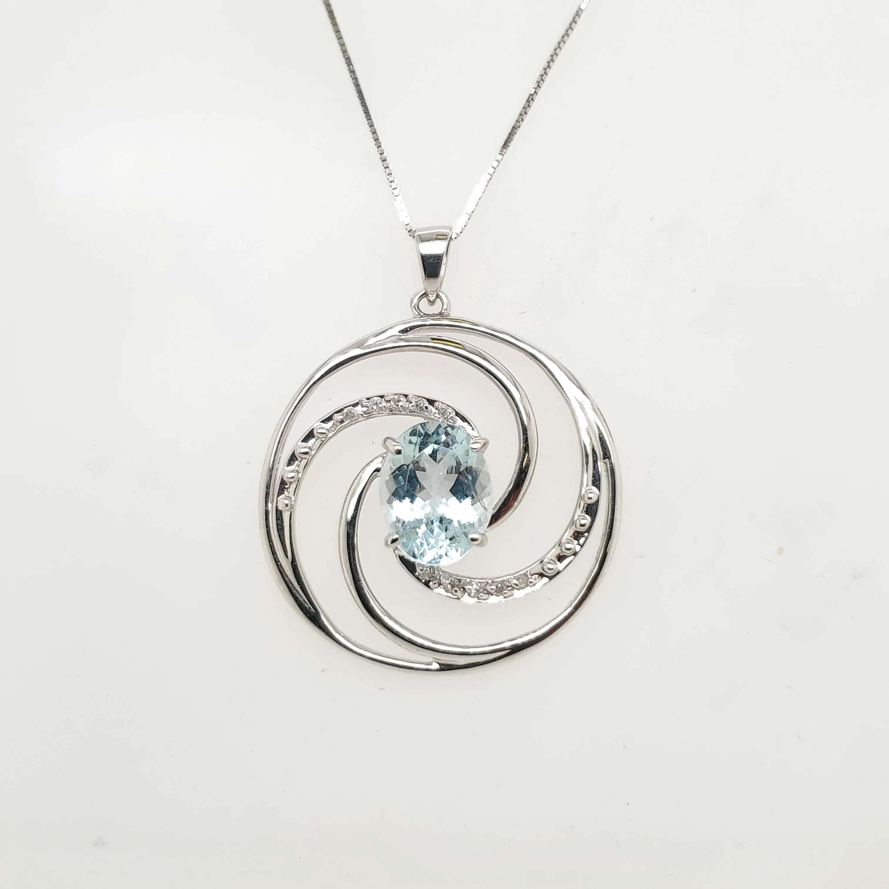 14kt White Gold Aqua and Diamond Pendant