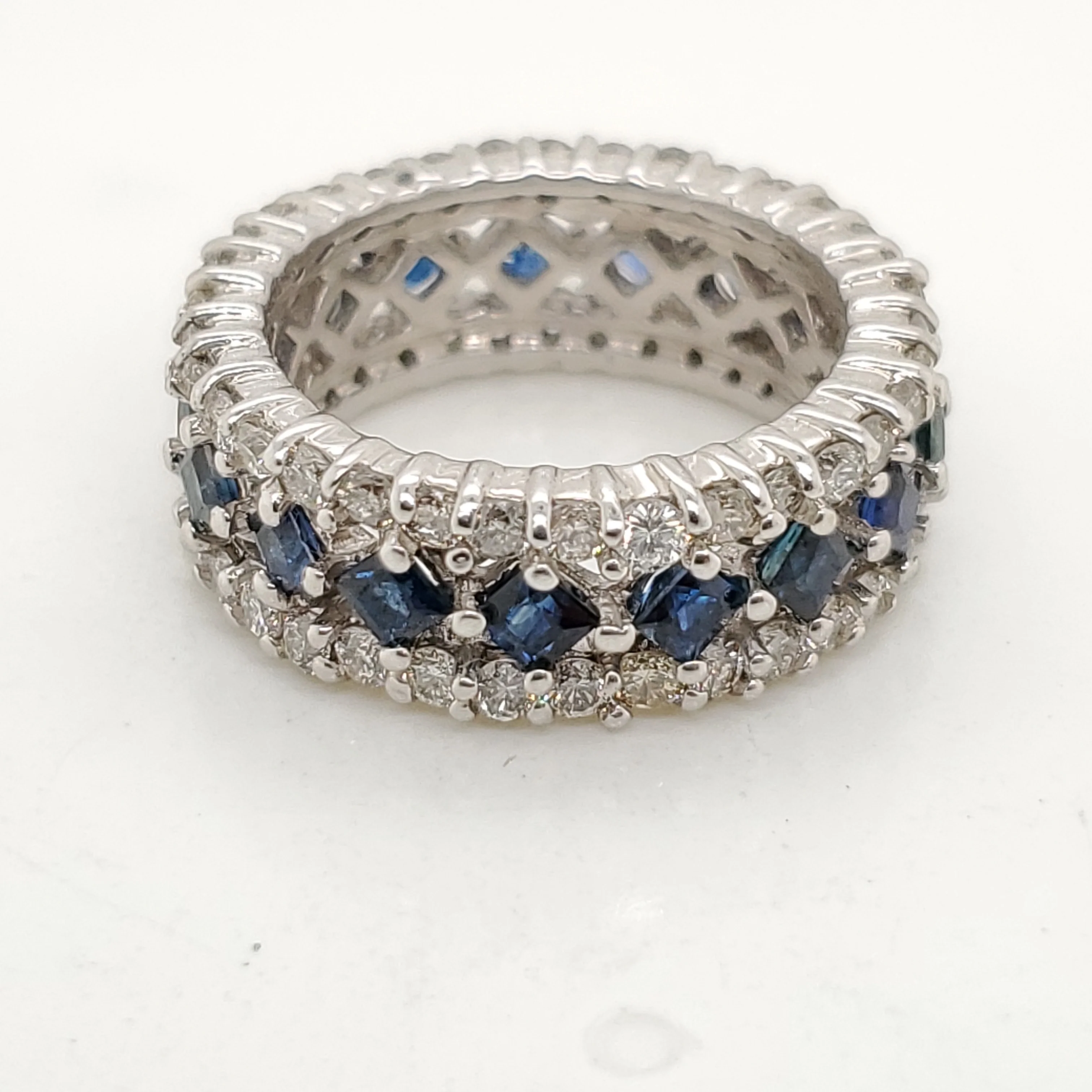 14kt white gold diamond and sapphire eternity style wedding band