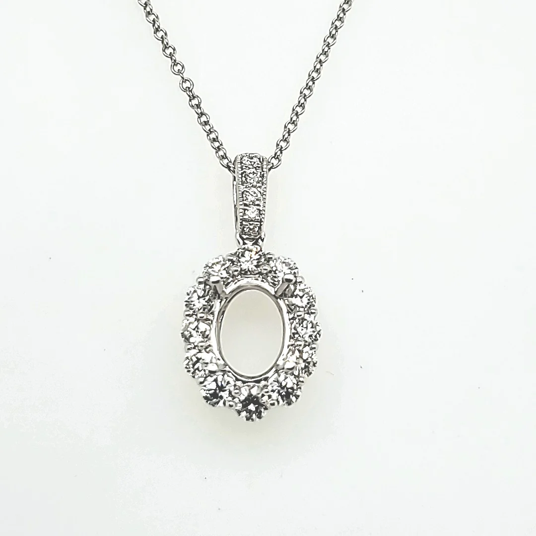 14kt White Gold Diamond Pendant Mounting for Oval Stone - Image 2