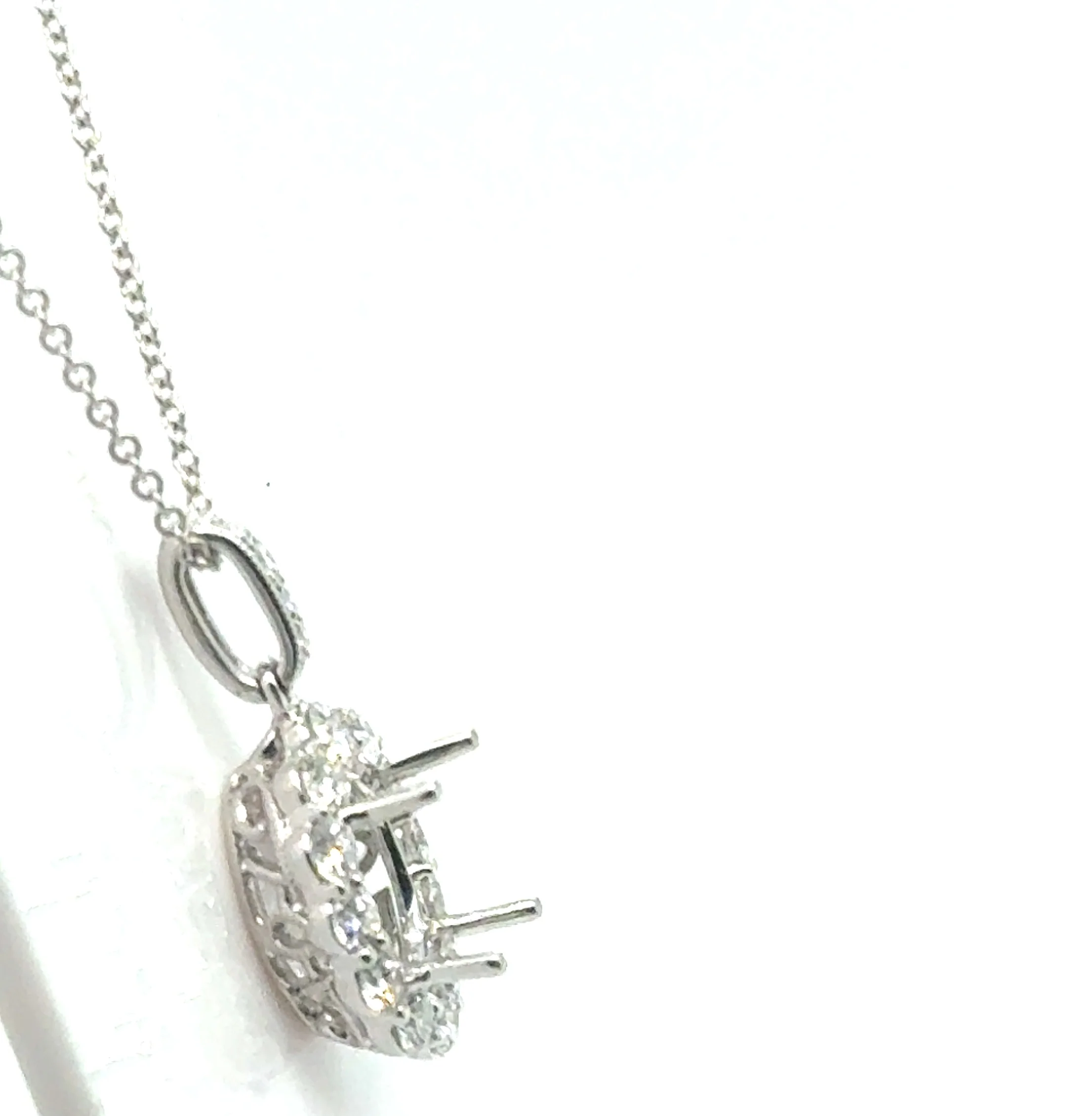 14kt White Gold Diamond Pendant Mounting for Oval Stone - Image 3