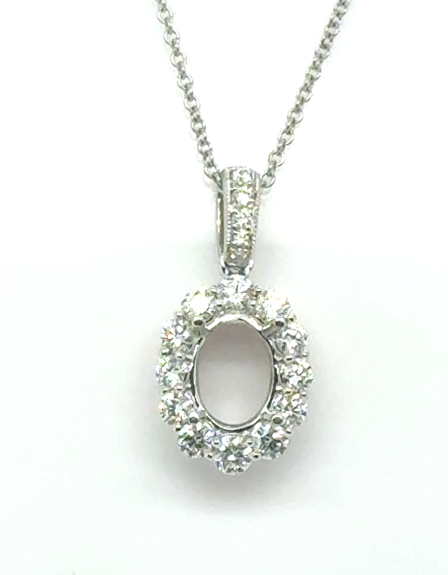 14kt White Gold Diamond Pendant Mounting for Oval Stone - Image 4