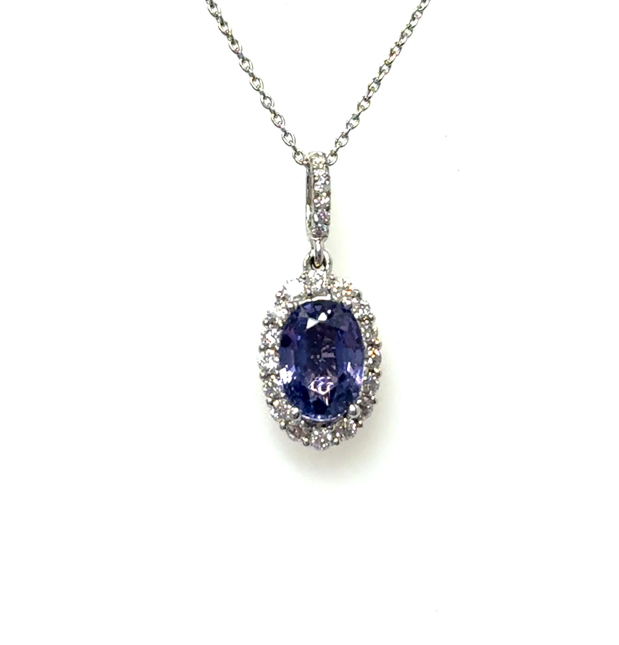 14kt White Gold Non-Heat Color Change GIA Sapphire And Diamond Necklace - Image 2