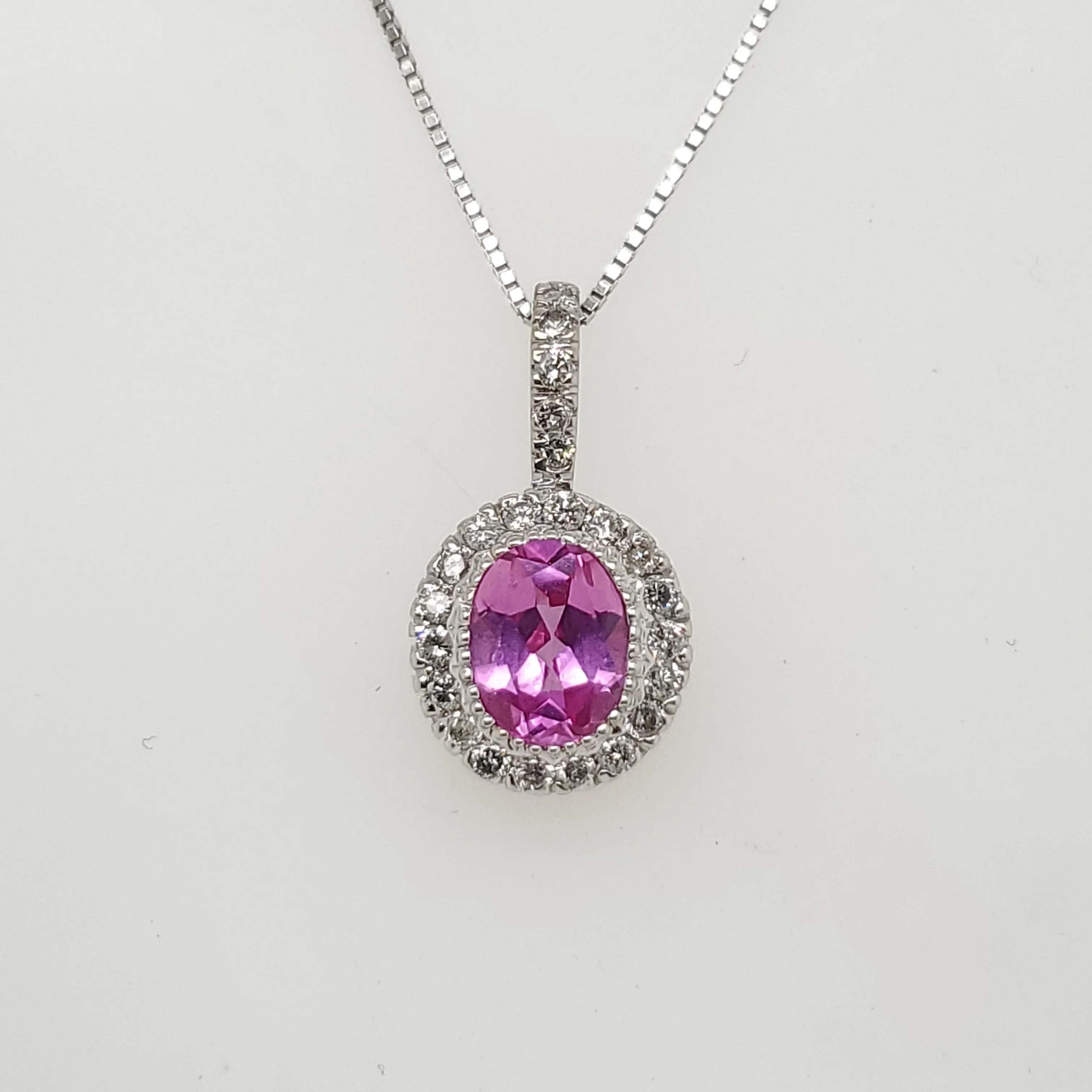 14kt White Gold Pink Sapphire And Diamond Pendant Necklace