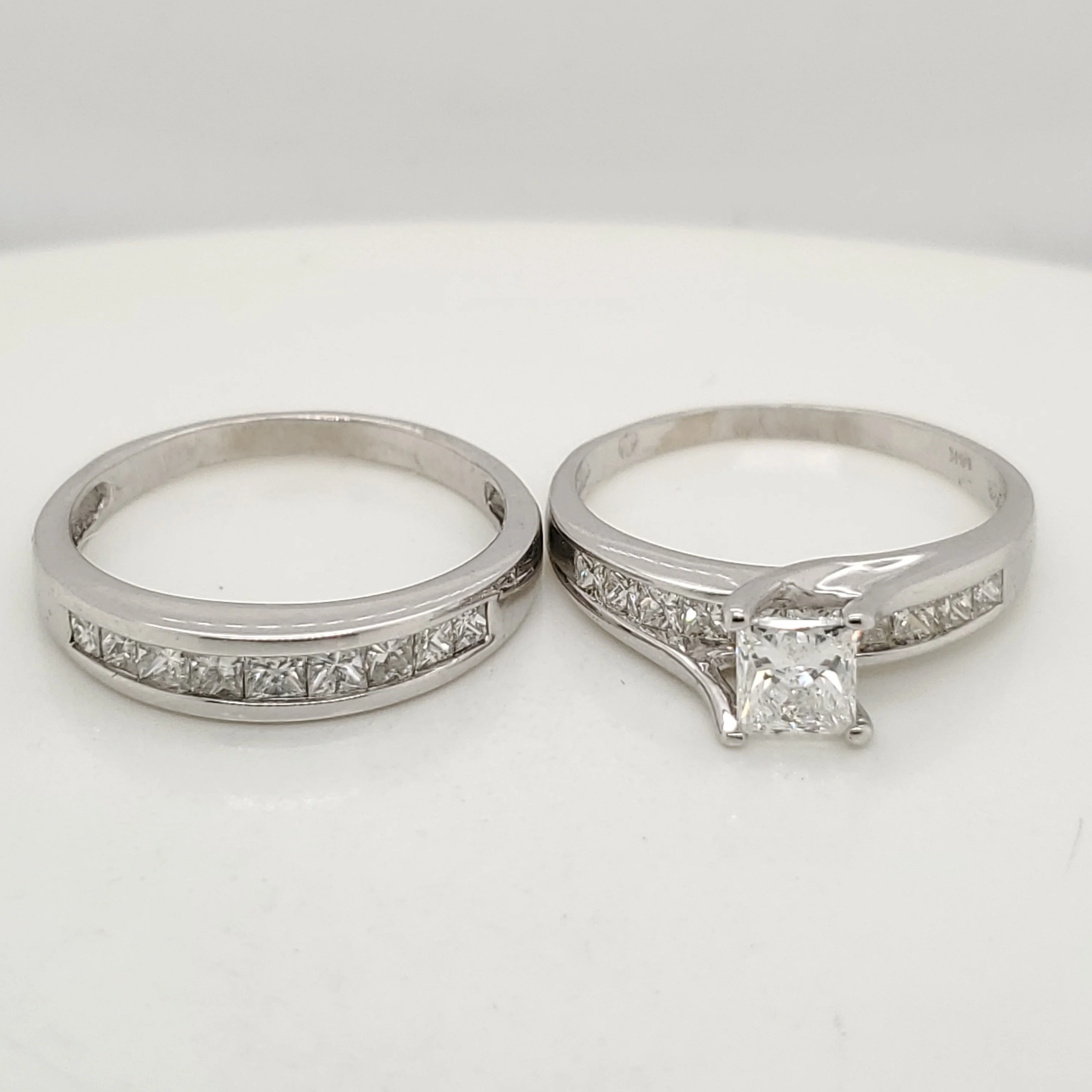 14Kt White Gold Princess Cut Diamond Wedding Set - Image 2