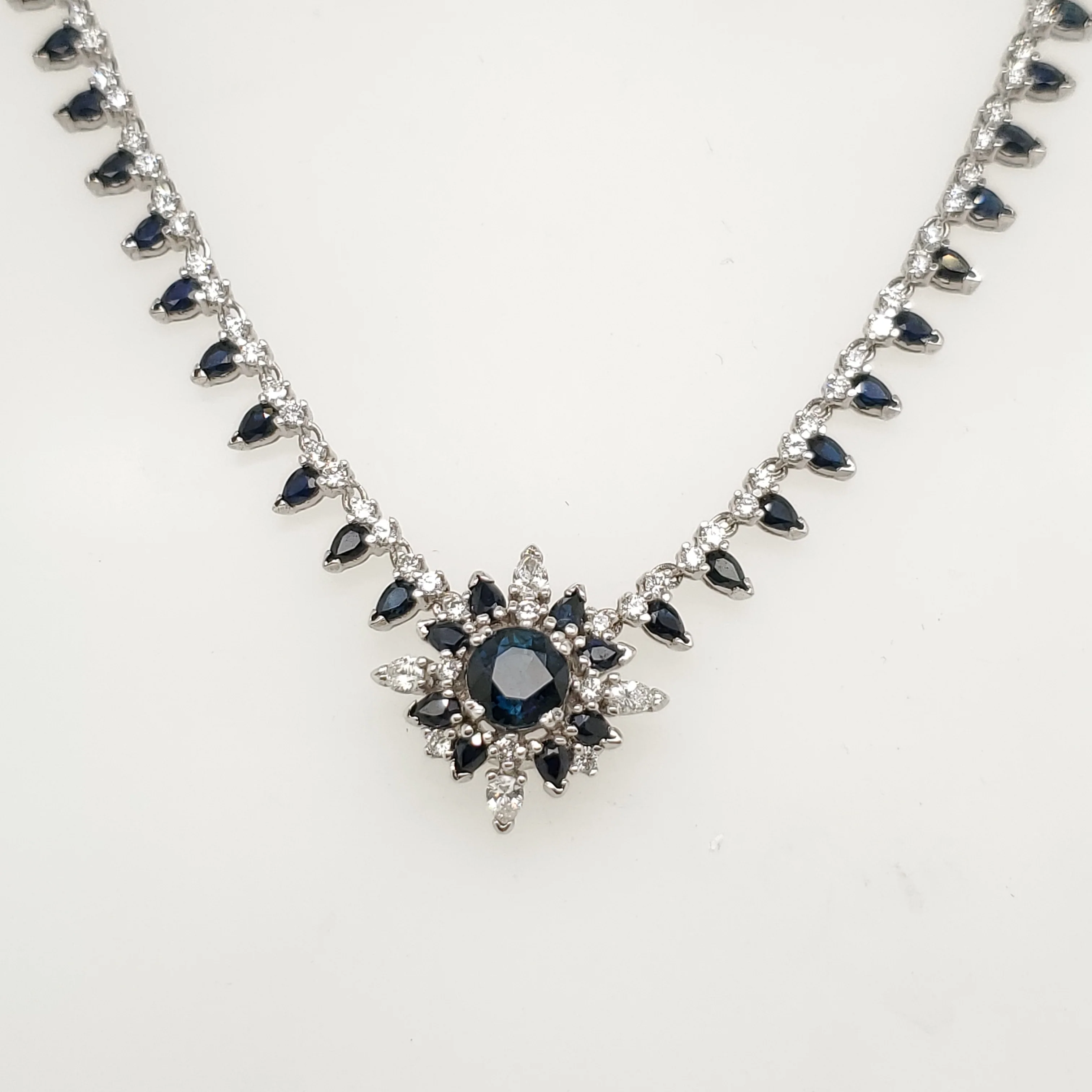 14kt white Gold Sapphire and Diamond Necklace