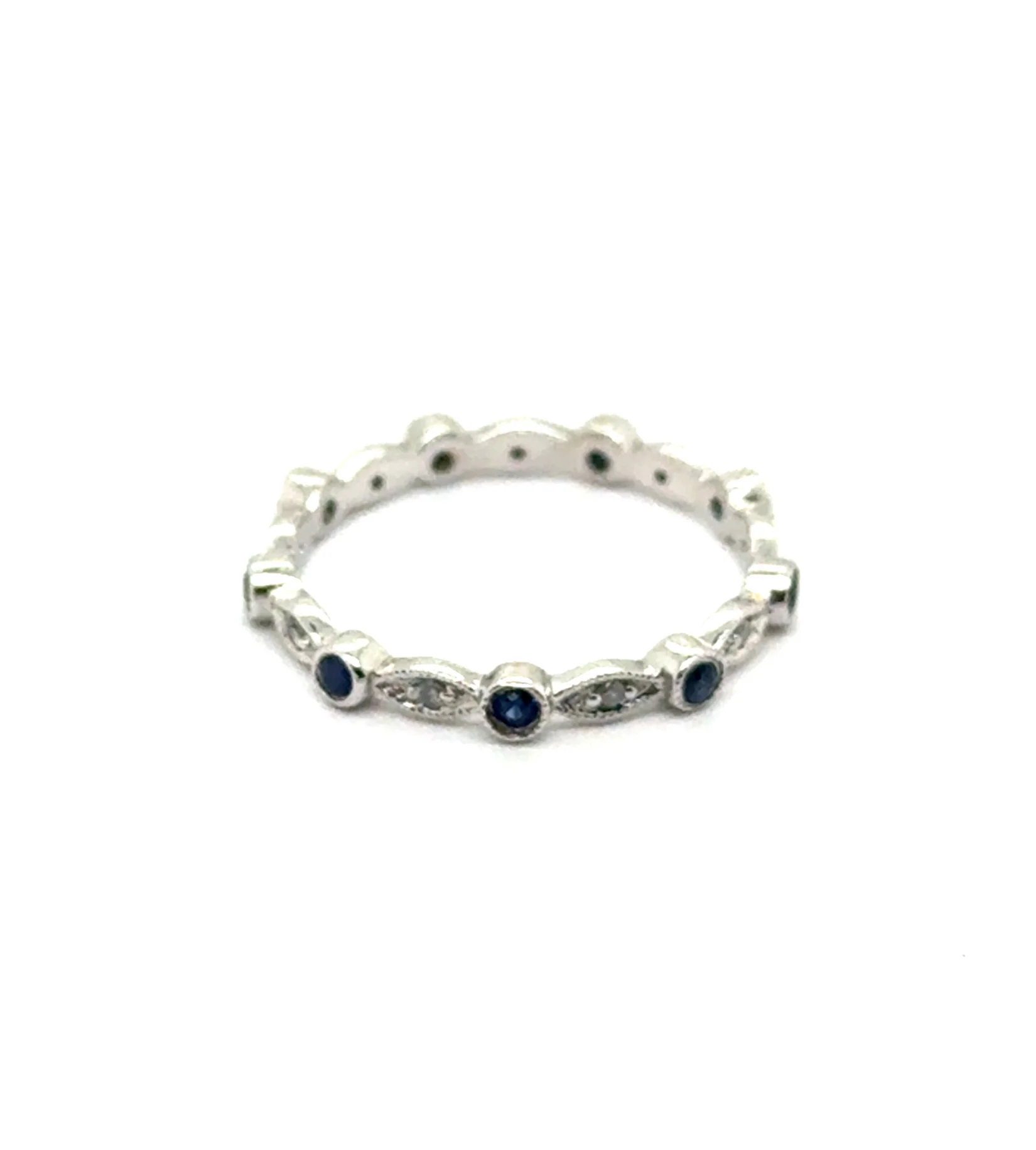 14kt White Gold Sapphire and Diamond Wedding Band
