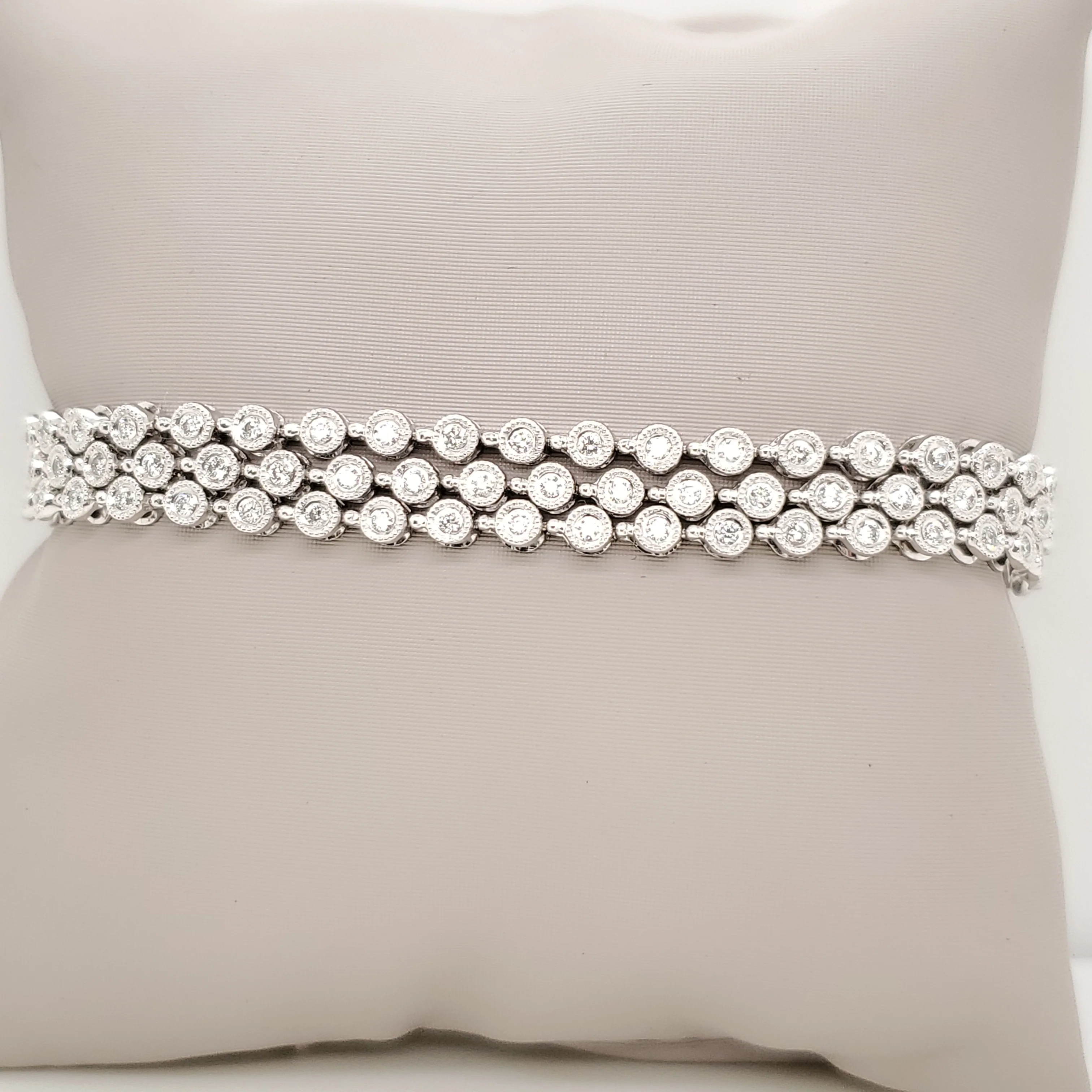 14kt White Gold Triple Rown Diamond Bracelet