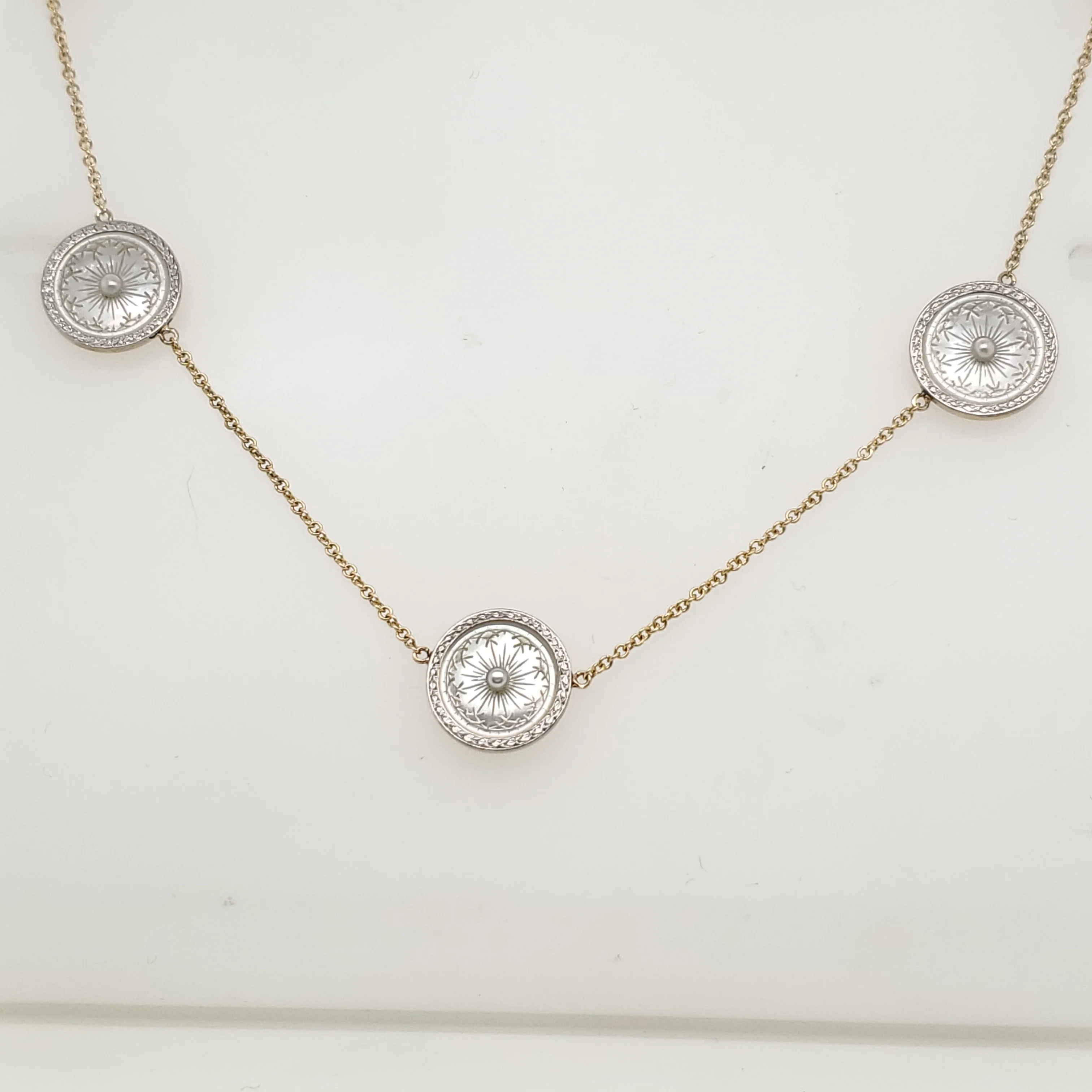 14kt Yellow Gold and Platinum Art Deco station Necklace