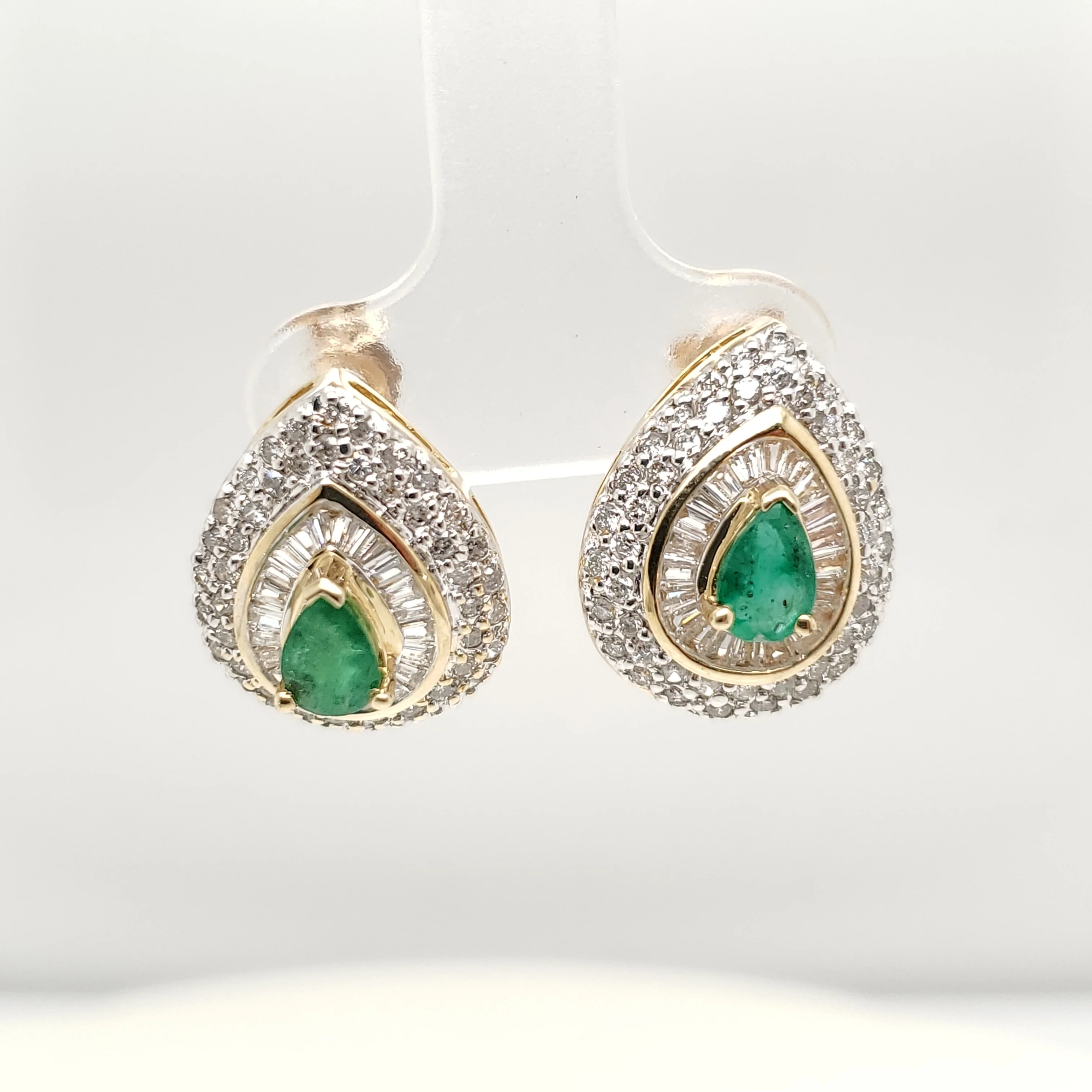 14kt Yellow Gold Emerald and Diamond Earrings