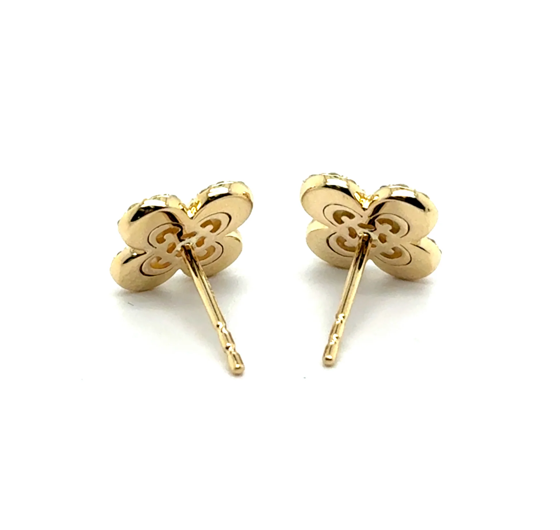 14Kt Yellow Gold Mother Of Pearl And Diamond Stud Earrings - Image 2