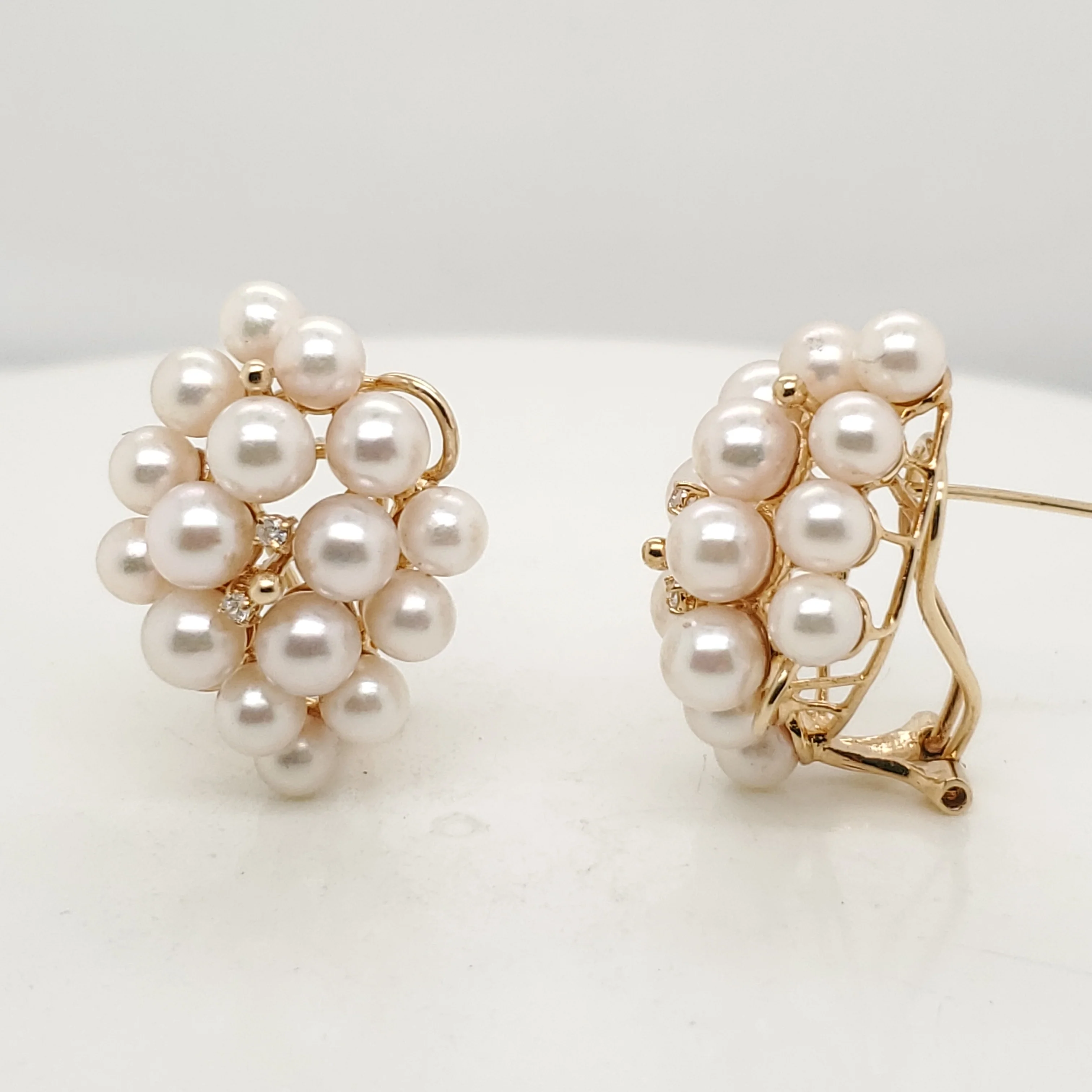 14kt Yellow Gold Pearl and Diamond Earrings