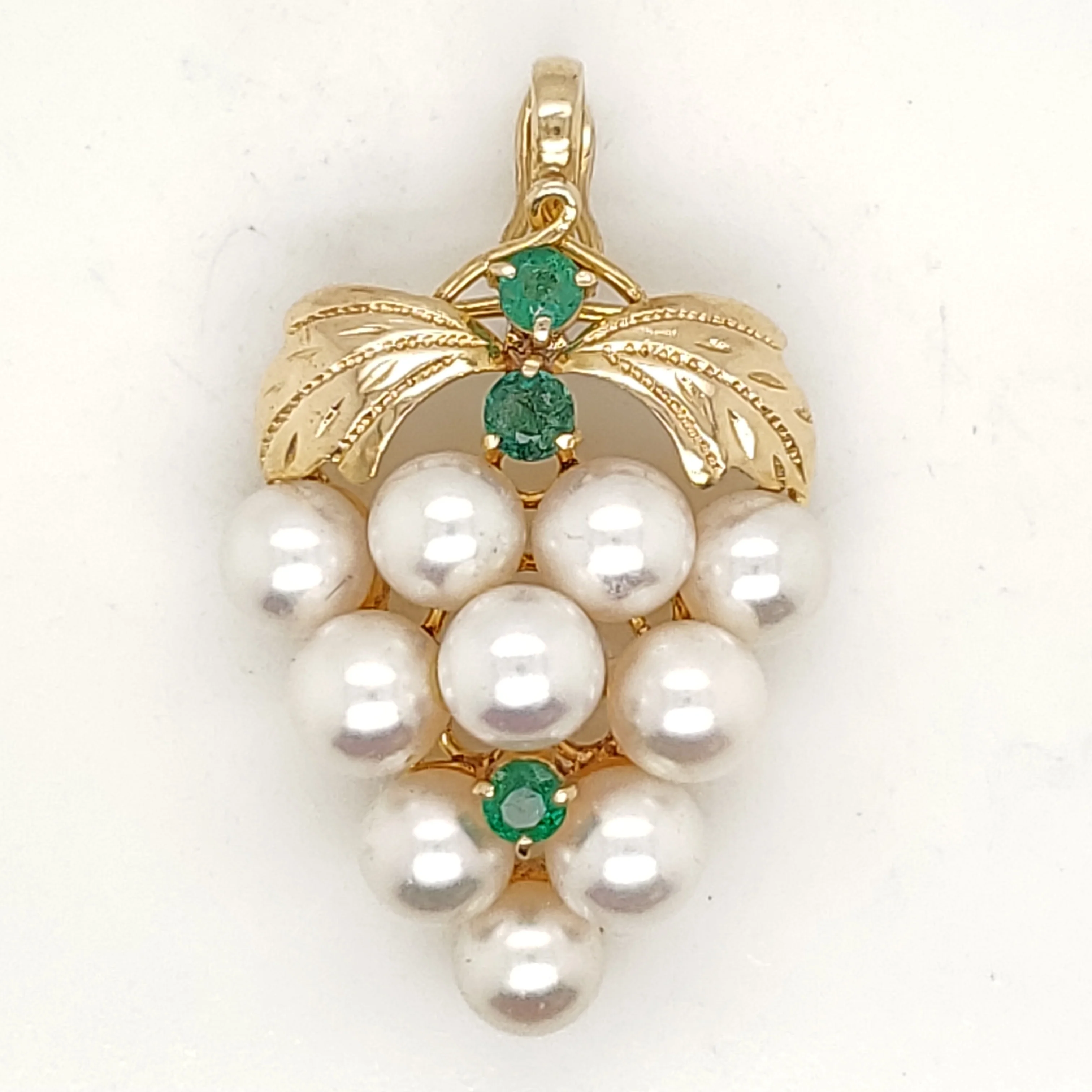 14Kt Yellow Gold  Pearl and Emerald Pendant