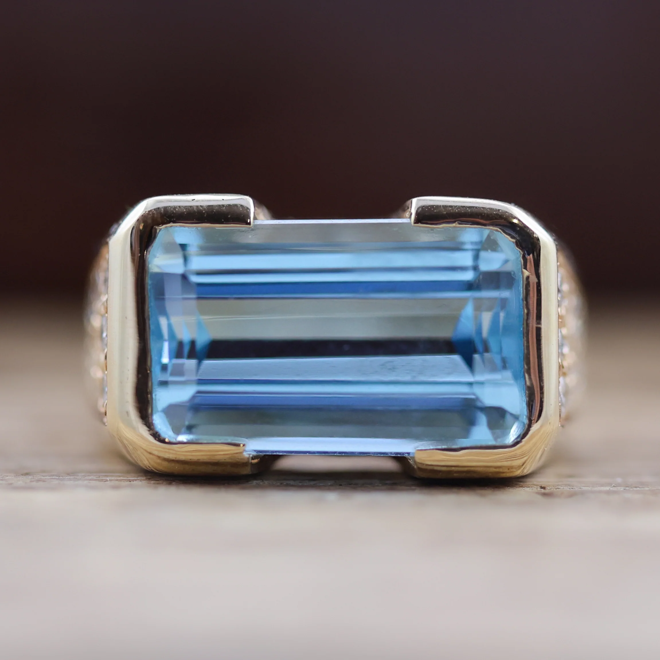 14kt Yellow Gold Swiss Blue Topaz and Diamond Ring - Image 3