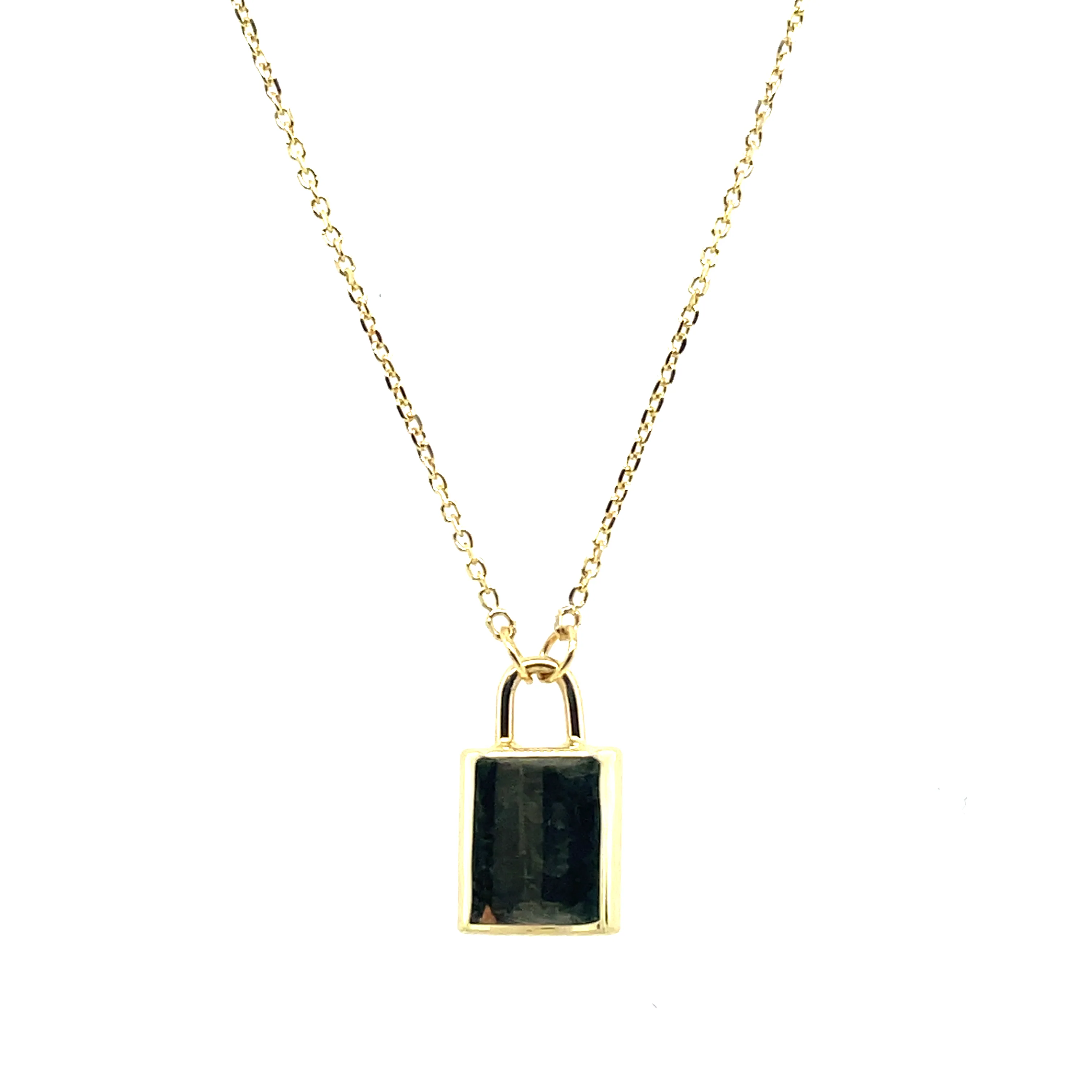 14Ktyg Padlock Charm Pendant On 18"" Cable Chain With Lobster Clasp 2.2Gr