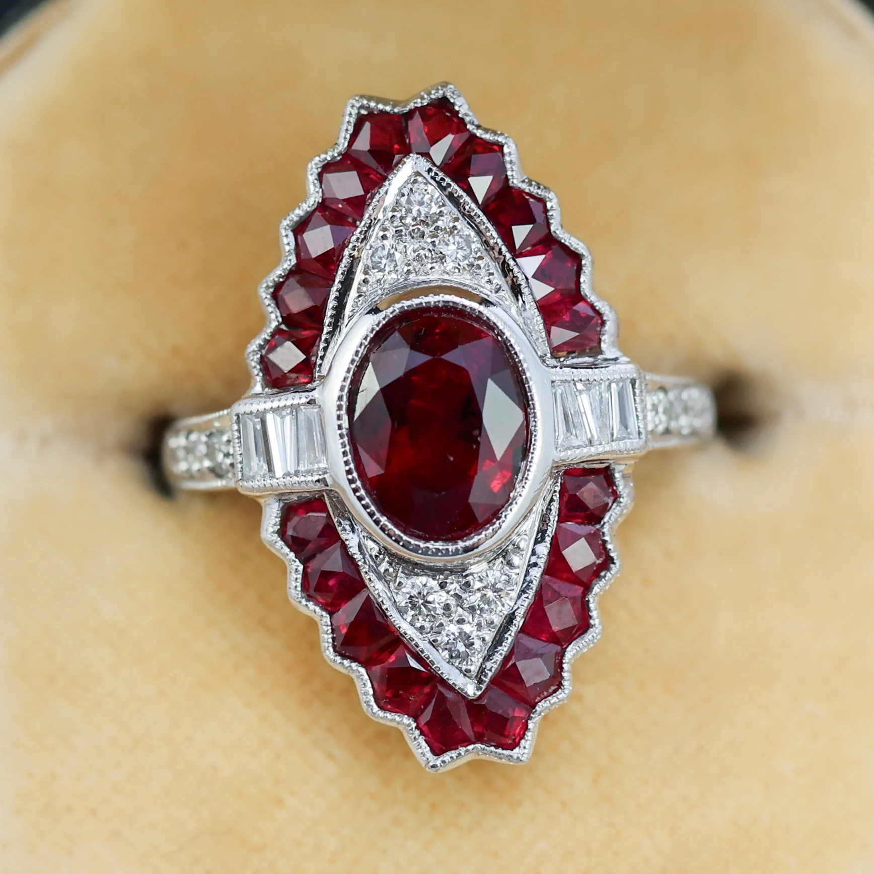 18kt White Gold 2.65 Ct tw Oval Ruby And Diamond Fashion Ring