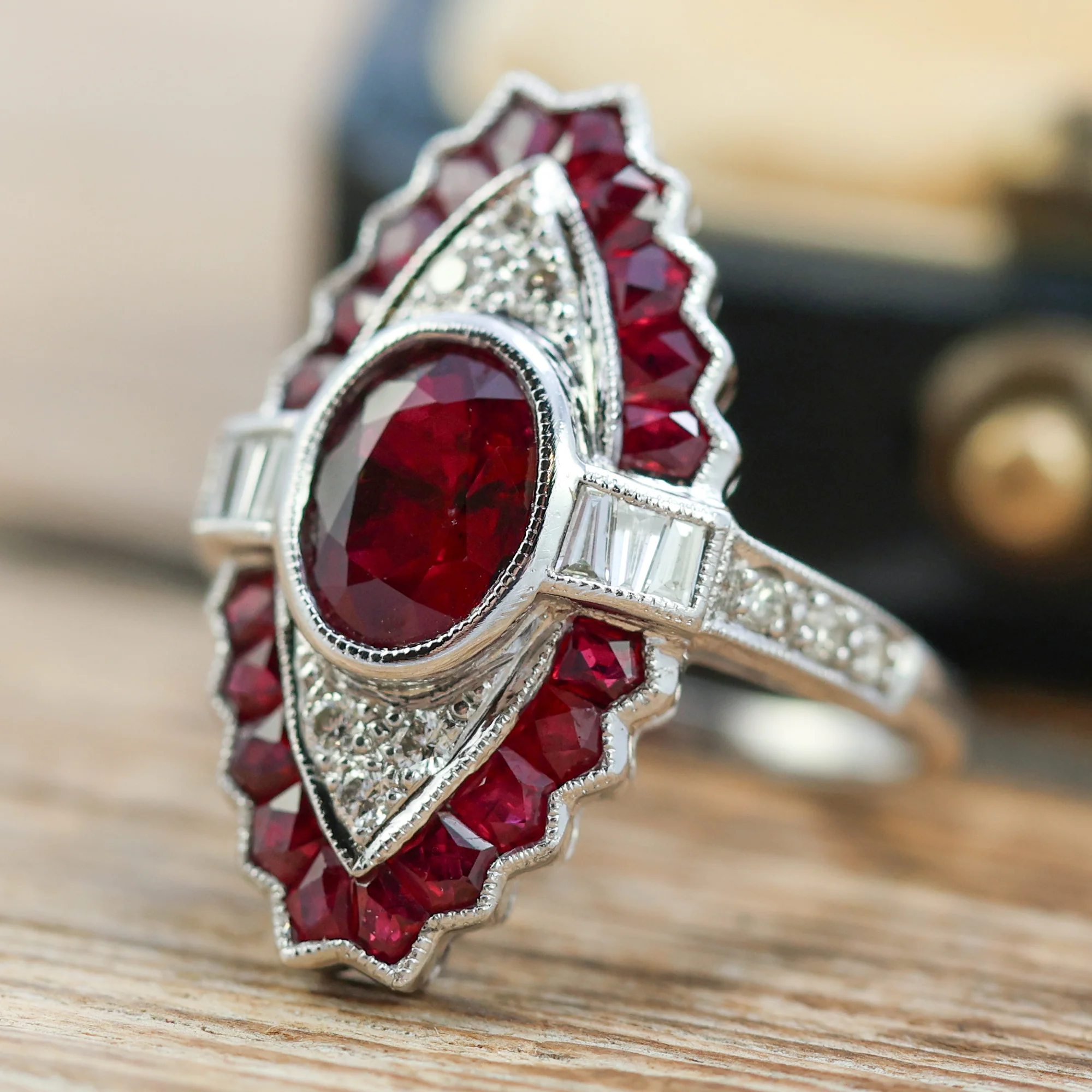 18kt White Gold 2.65 Ct tw Oval Ruby And Diamond Fashion Ring - Image 2
