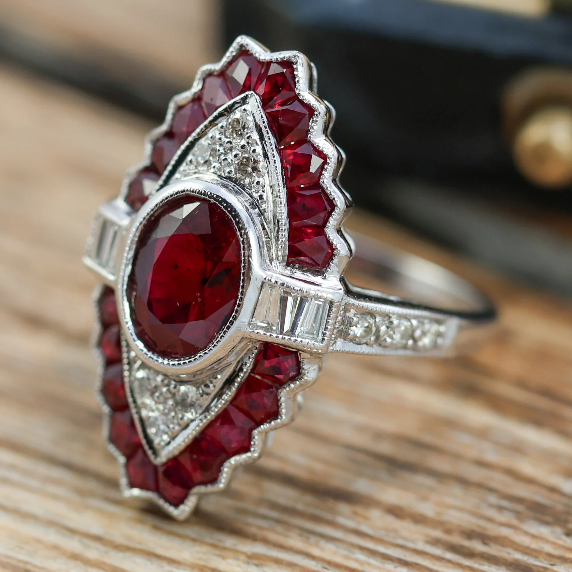 18kt White Gold 2.65 Ct tw Oval Ruby And Diamond Fashion Ring - Image 3