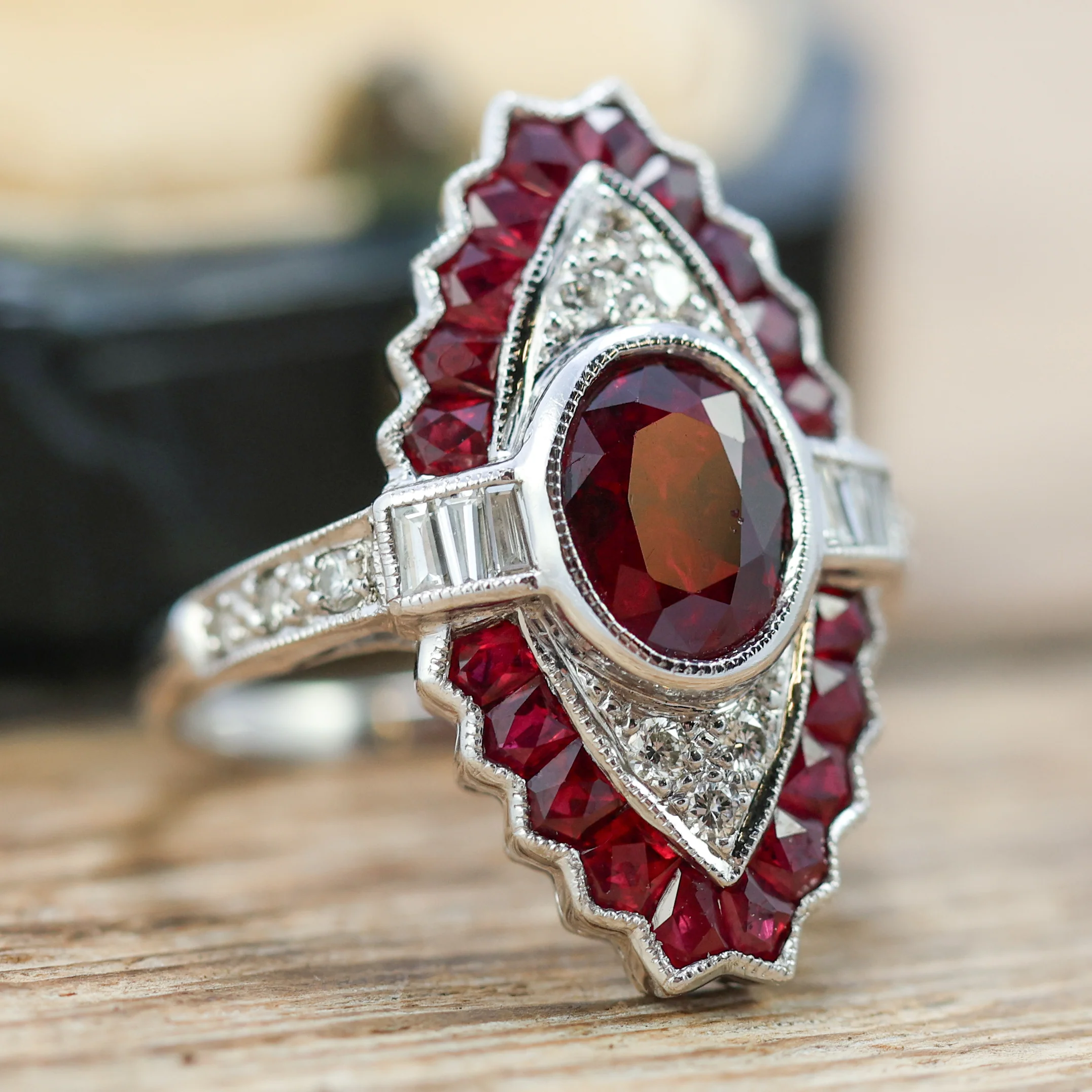 18kt White Gold 2.65 Ct tw Oval Ruby And Diamond Fashion Ring - Image 4