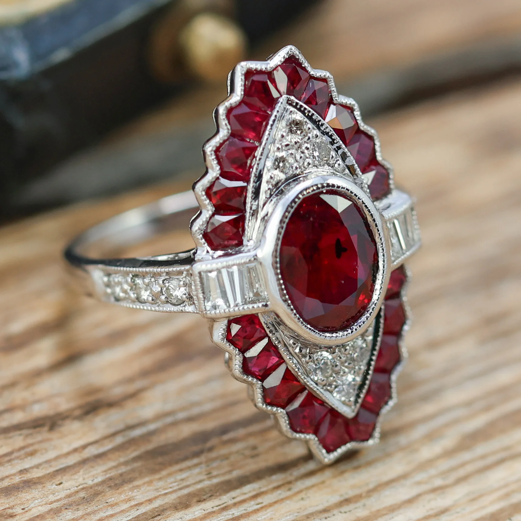 18kt White Gold 2.65 Ct tw Oval Ruby And Diamond Fashion Ring - Image 5