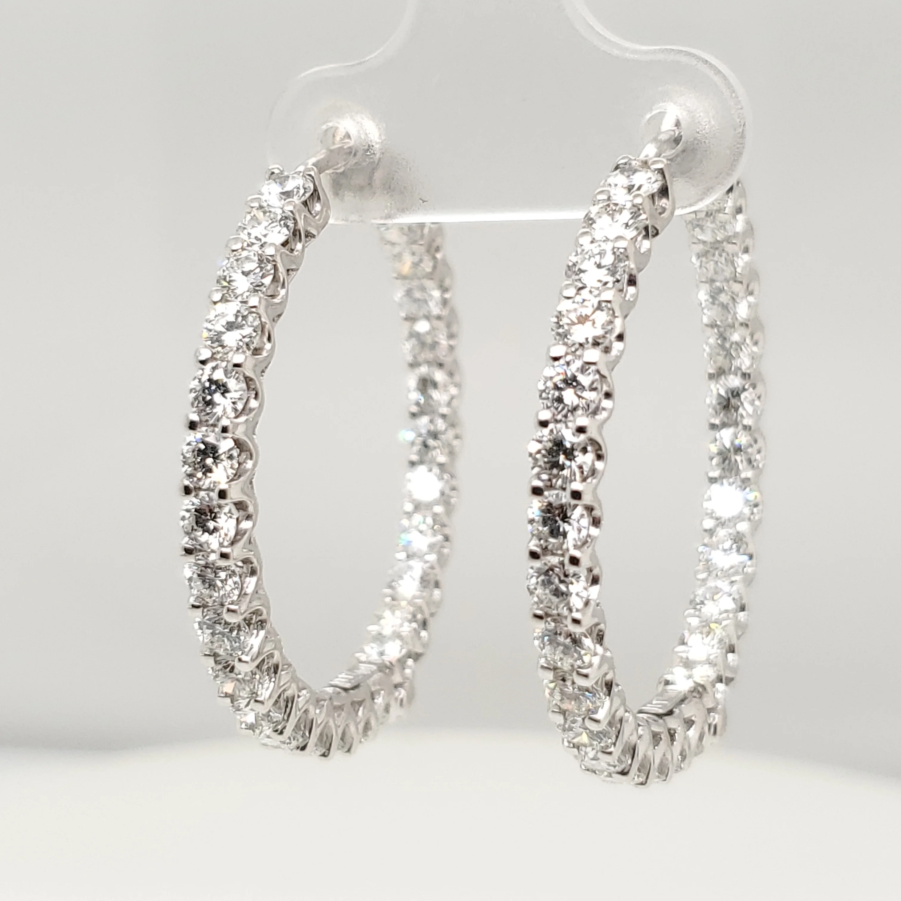 18kt White Gold 4.68 Carat Total weight Inside Outside Diamond Hoop Earrings