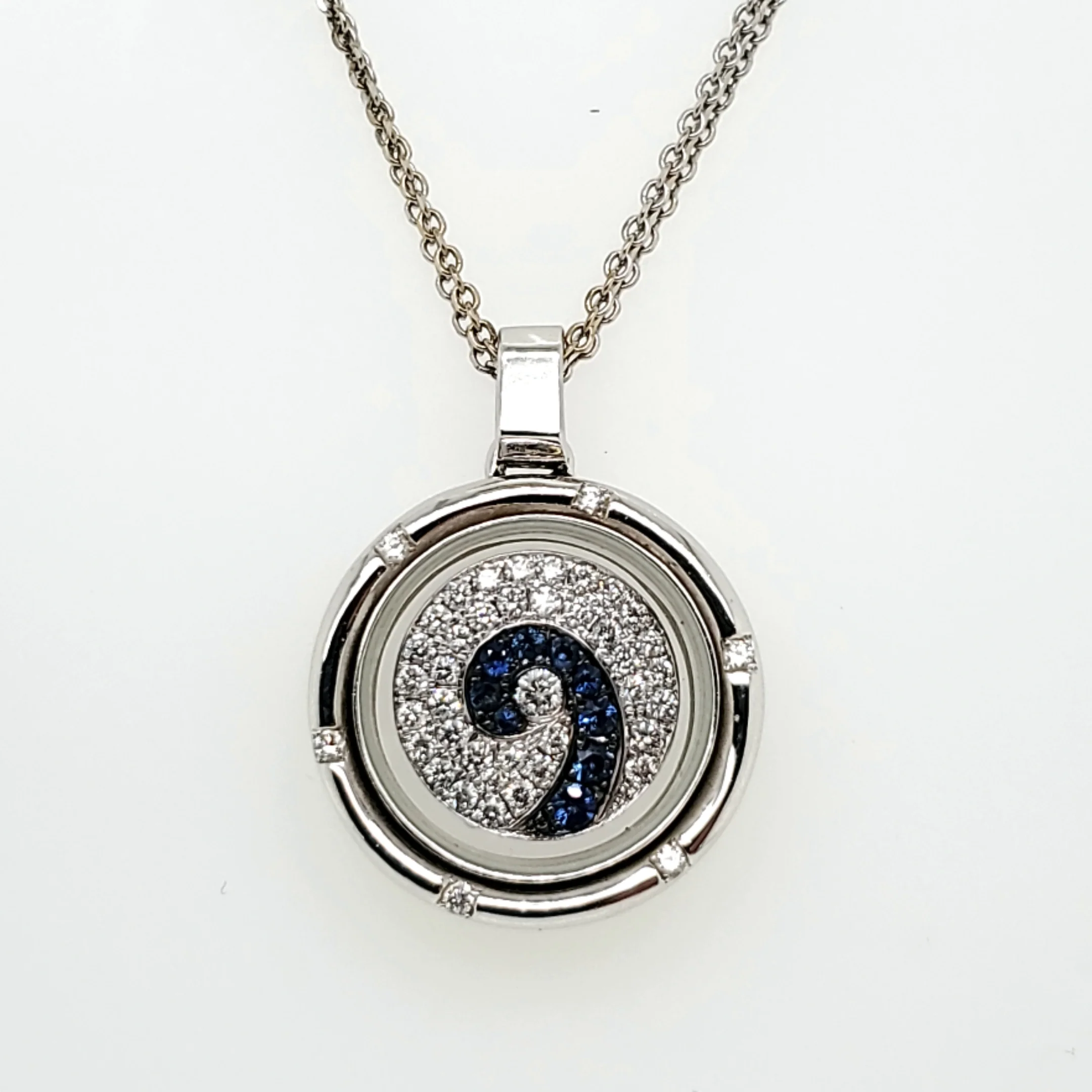 18kt White Gold Diamond and Sapphire Spinning Pendant