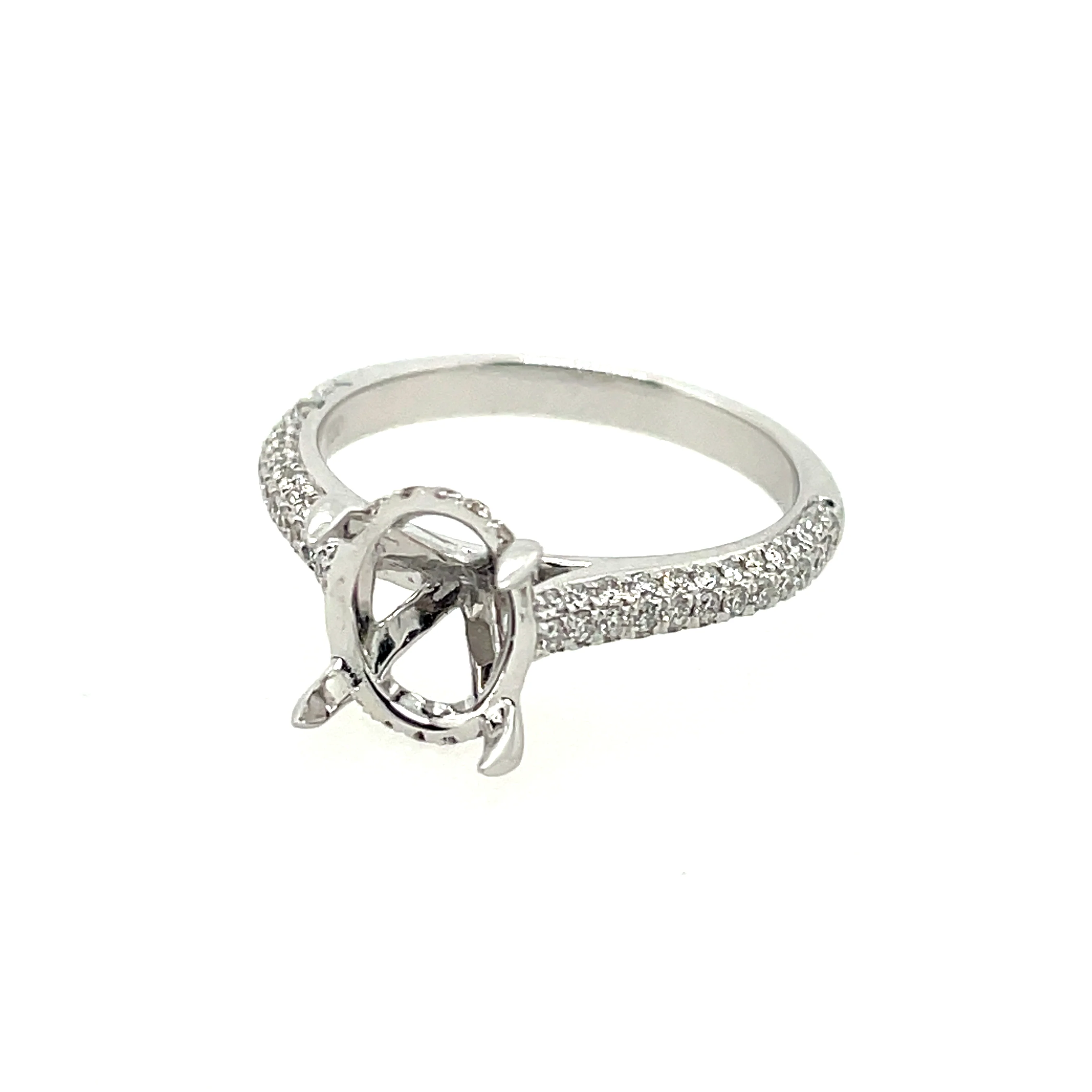 18Kt White Gold Pave Diamond Oval Semi-mount