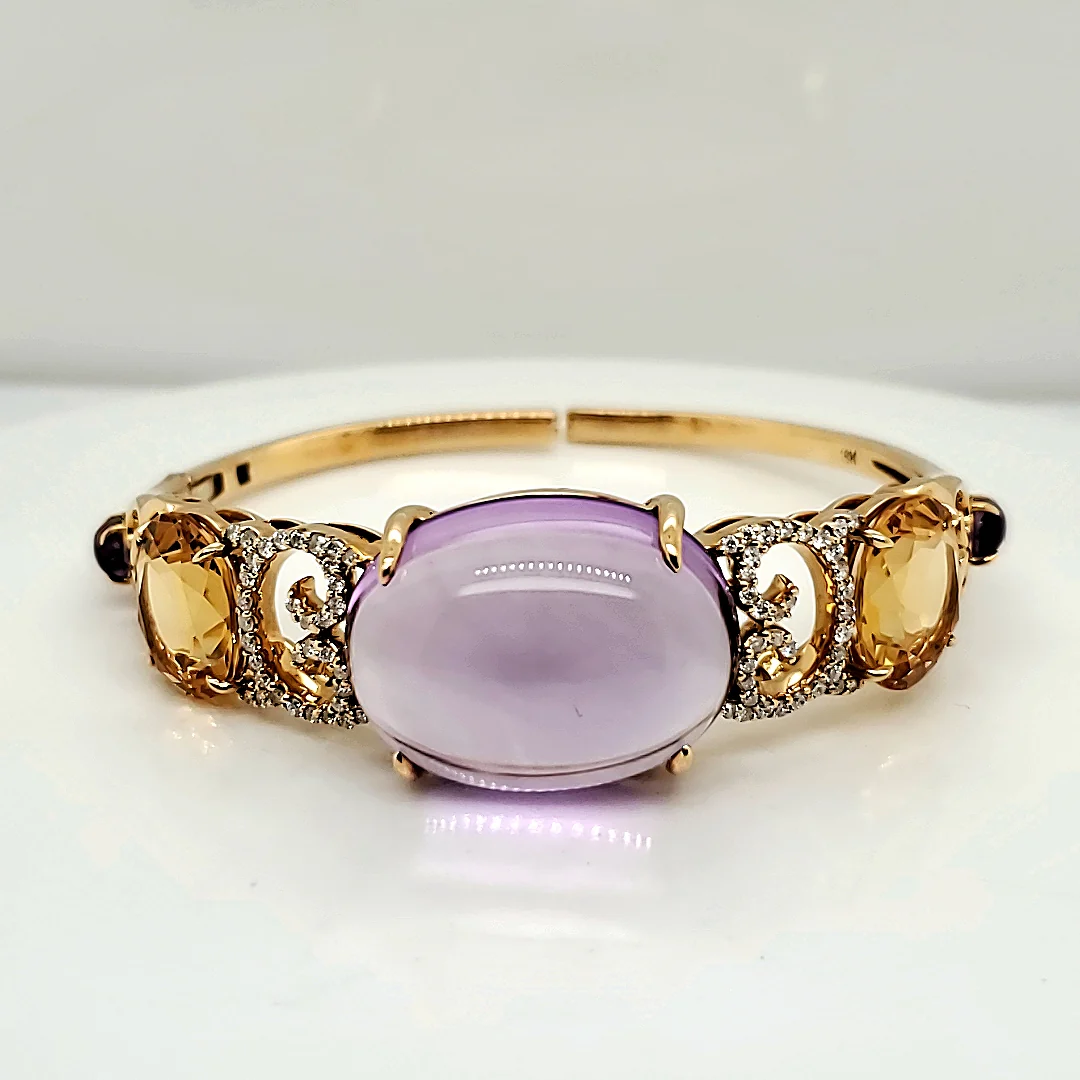 18kt Yellow Gold Amethyst Citrine and Diamond Bangle Bracelet