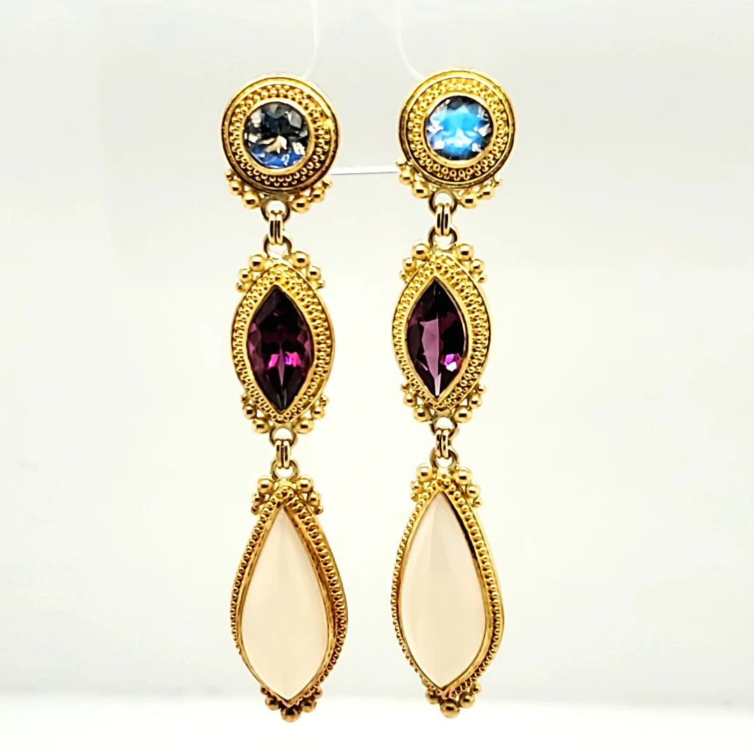 18kt Yellow Gold Gemstone Dangle Earrings
