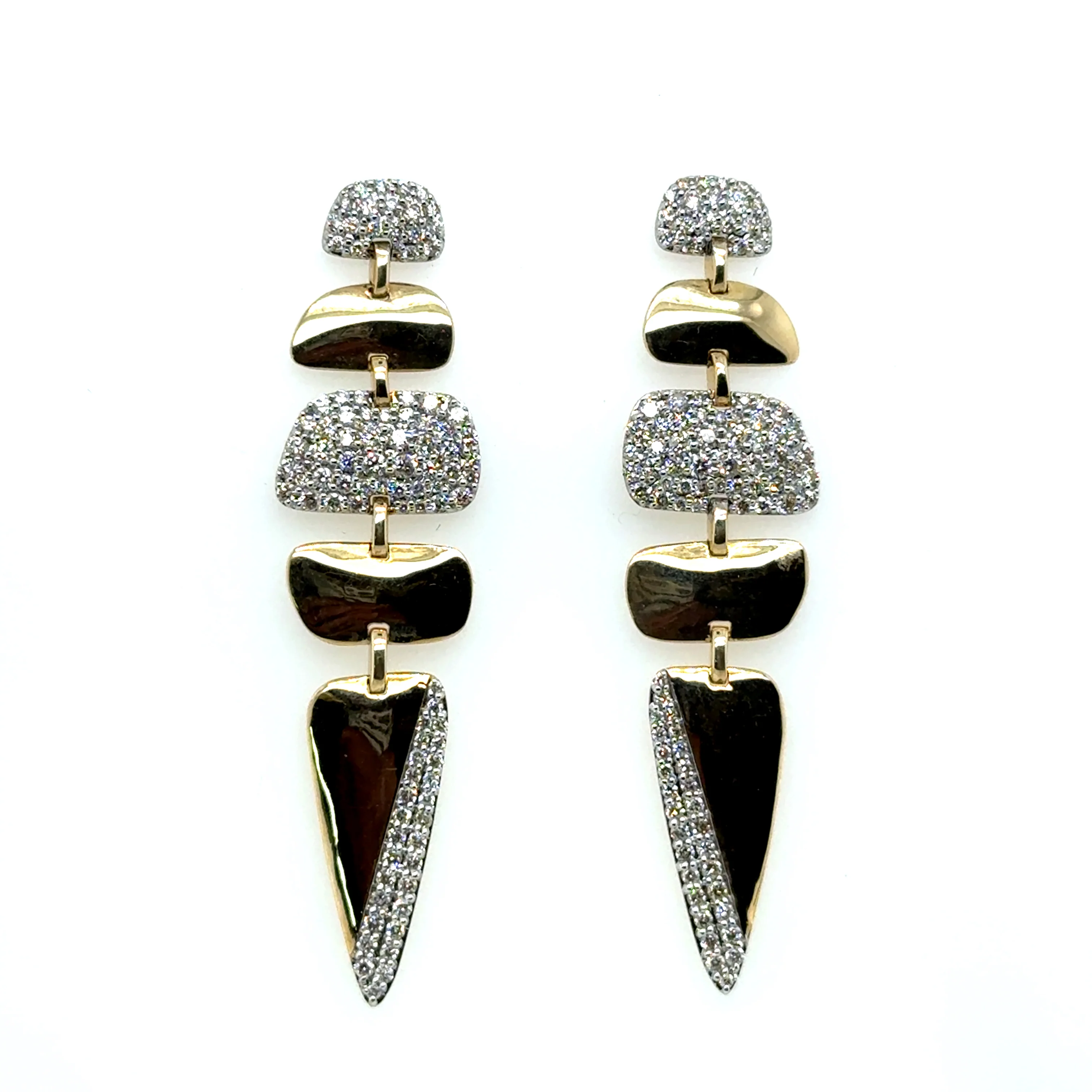 2.15 Ctw 14Kt Yellow Gold Pave Diamond Drop Earrings - Image 2