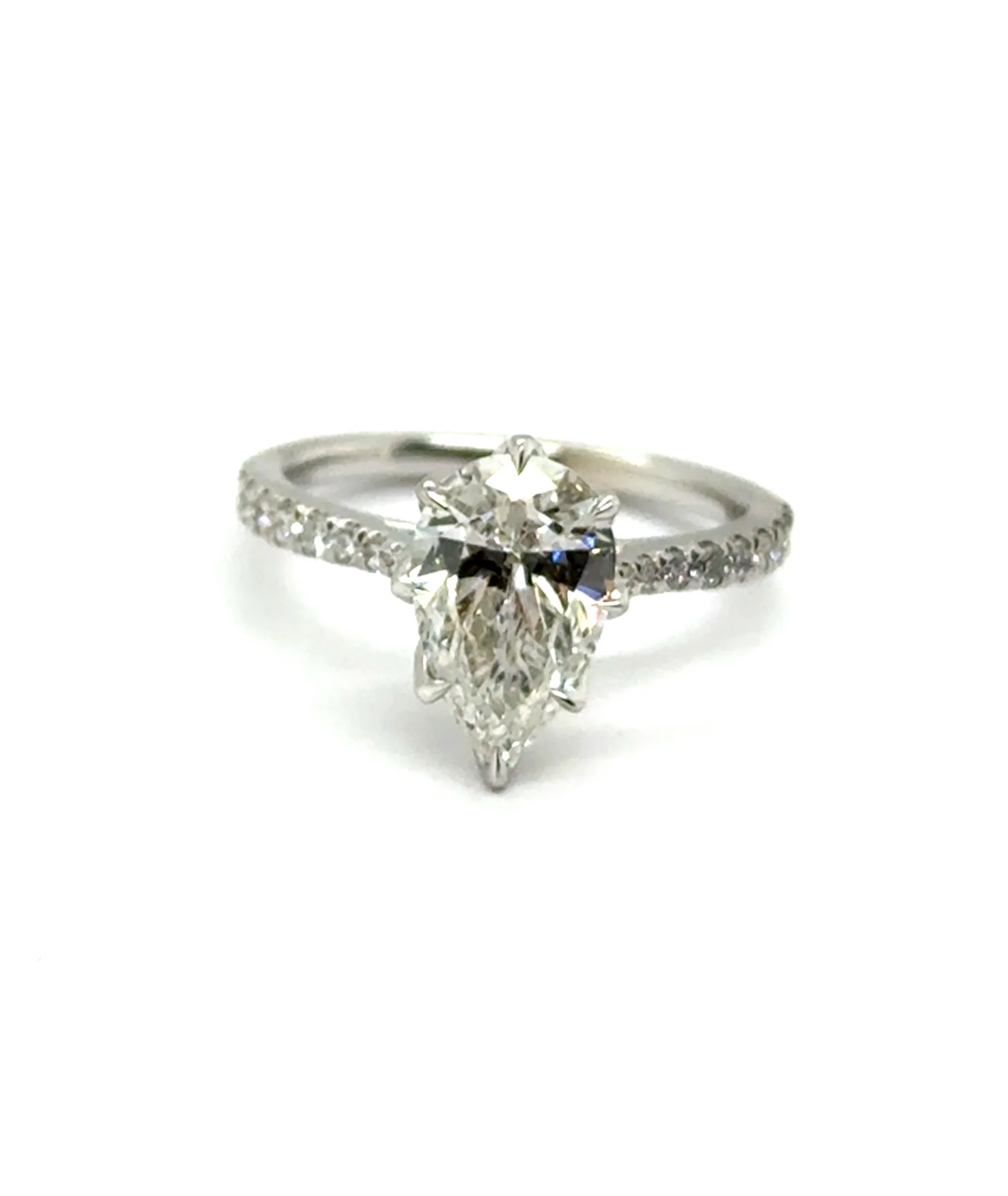 2.29 Ctw 14kt White Gold Pear Shape and Round Diamond Engagement Ring