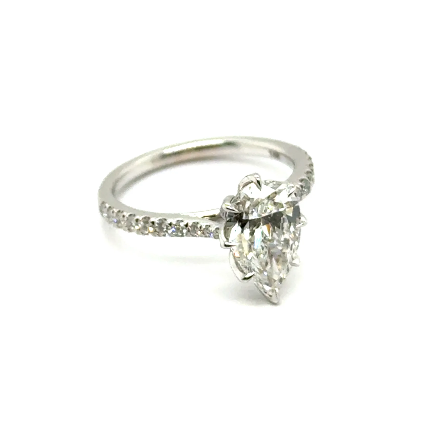 2.29 Ctw 14kt White Gold Pear Shape and Round Diamond Engagement Ring - Image 2