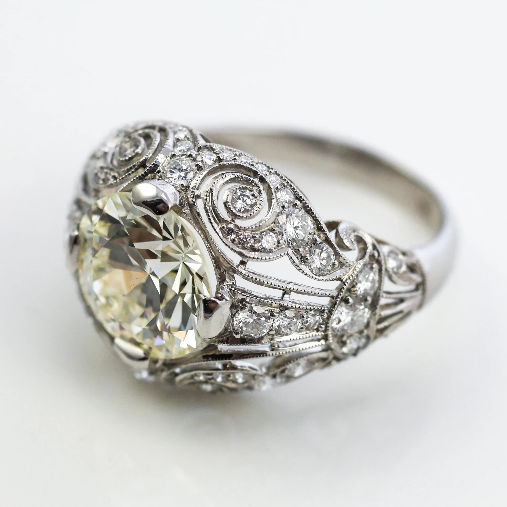 3.53 European Cut Diamond Platinum Engagement Ring - Image 3