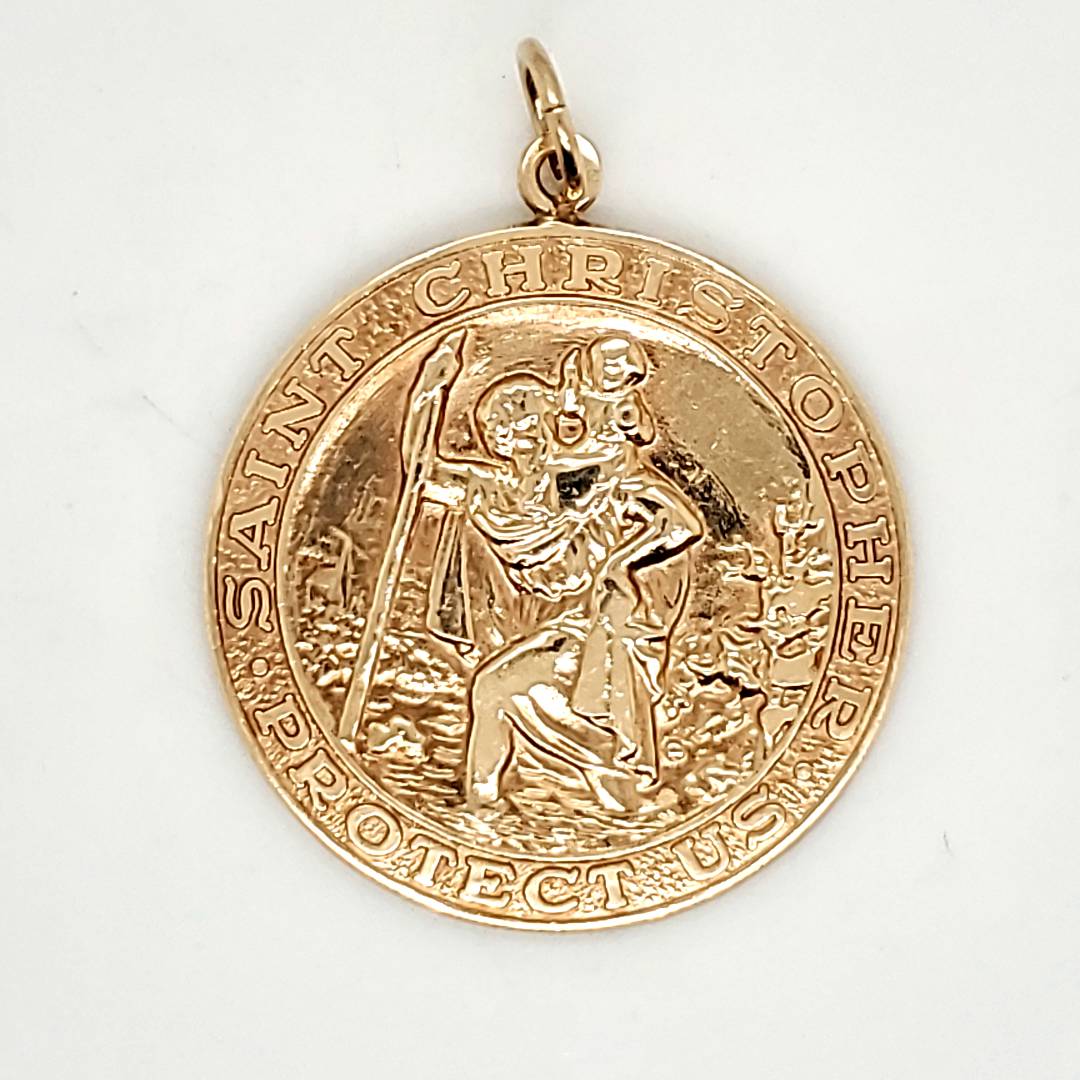 30mm 14kt Yellow Gold St Christopher Medal