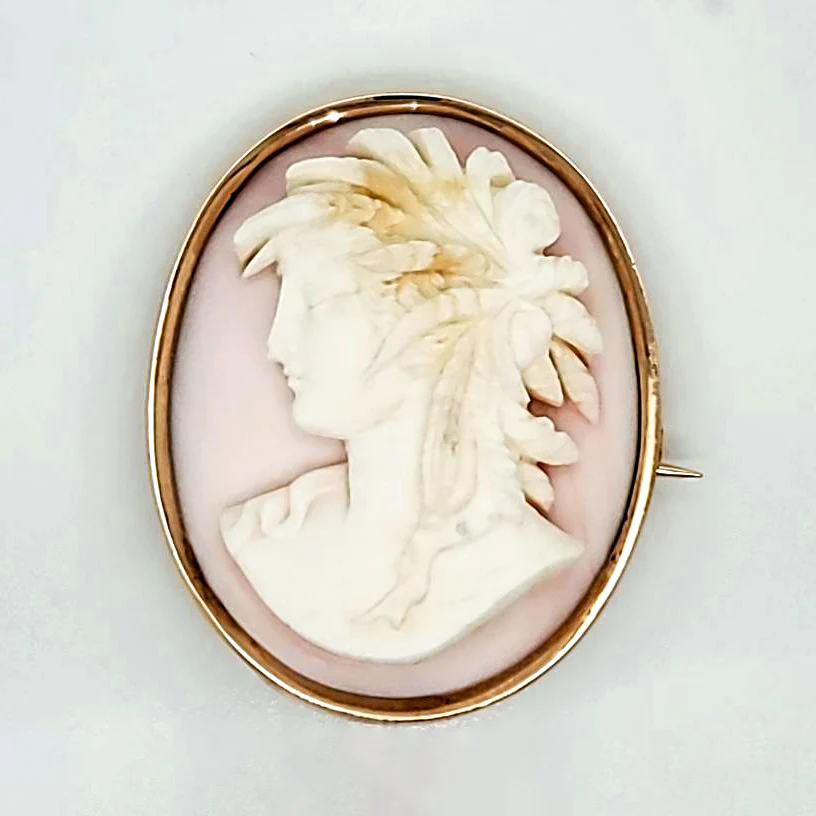 Antique Victorian 14kt Rose Gold Angel Skin Cameo Brooch