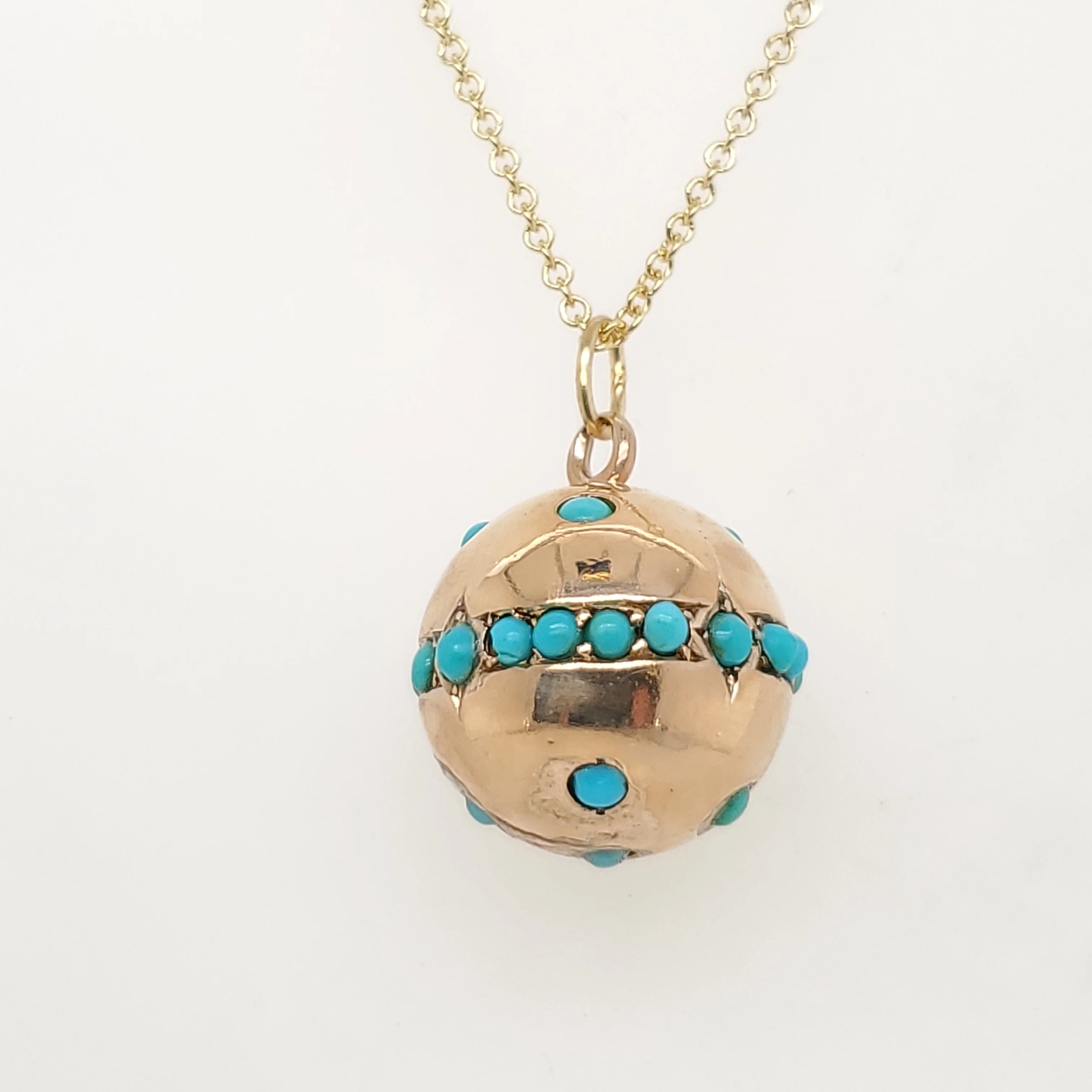Antique Victorian 14Kt Yellow Gold Turquoise Pendant Necklace