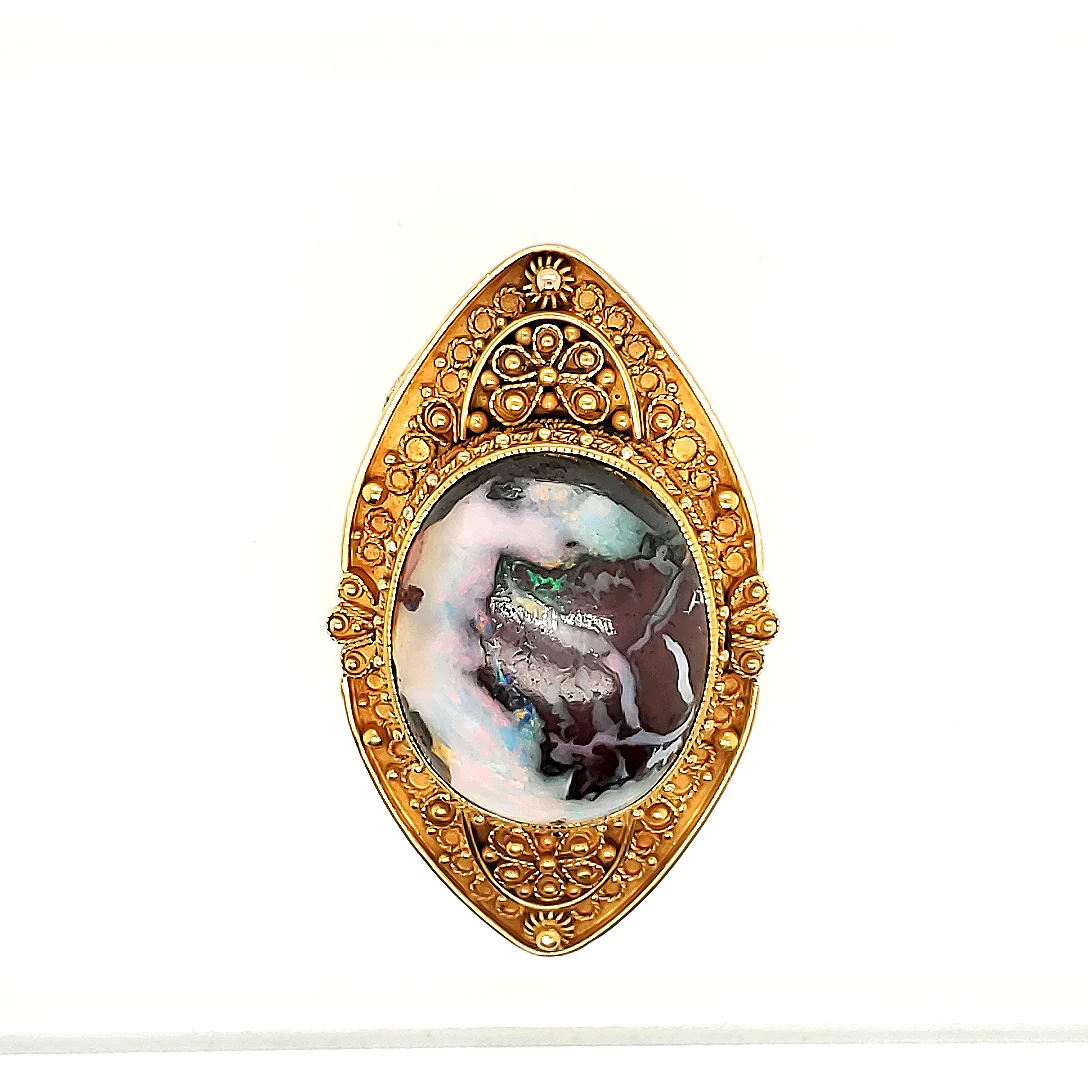 Antique Victorian 18kt yellow gold nut opal ring - Image 2