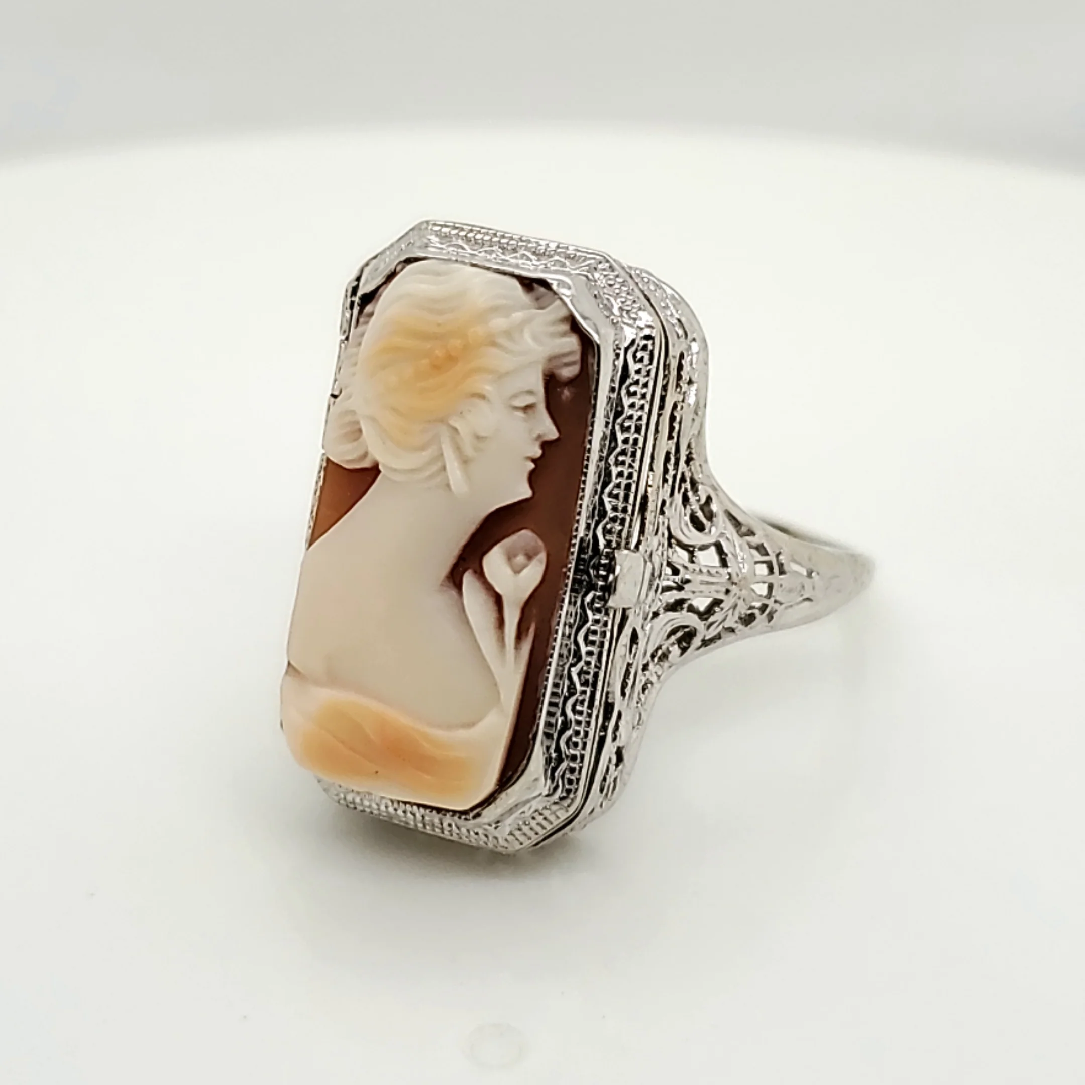Art Deco Filigree Cameo and Black Onyx Flip Ring