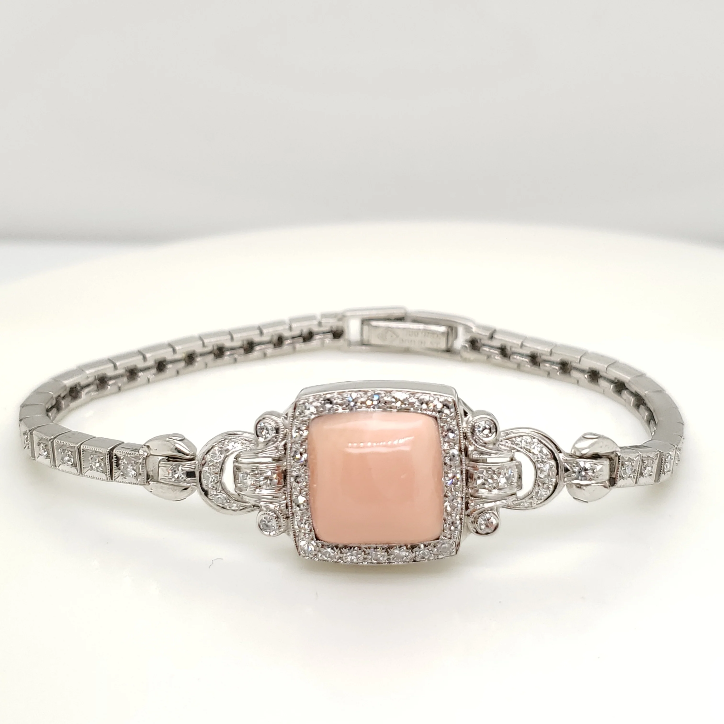 Art Deco Platinum Diamond And Coral Bracelet