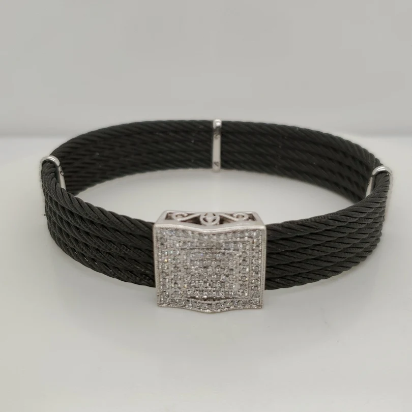 Charriol 18Kt White Gold And Black Steel Diamond Bracelet