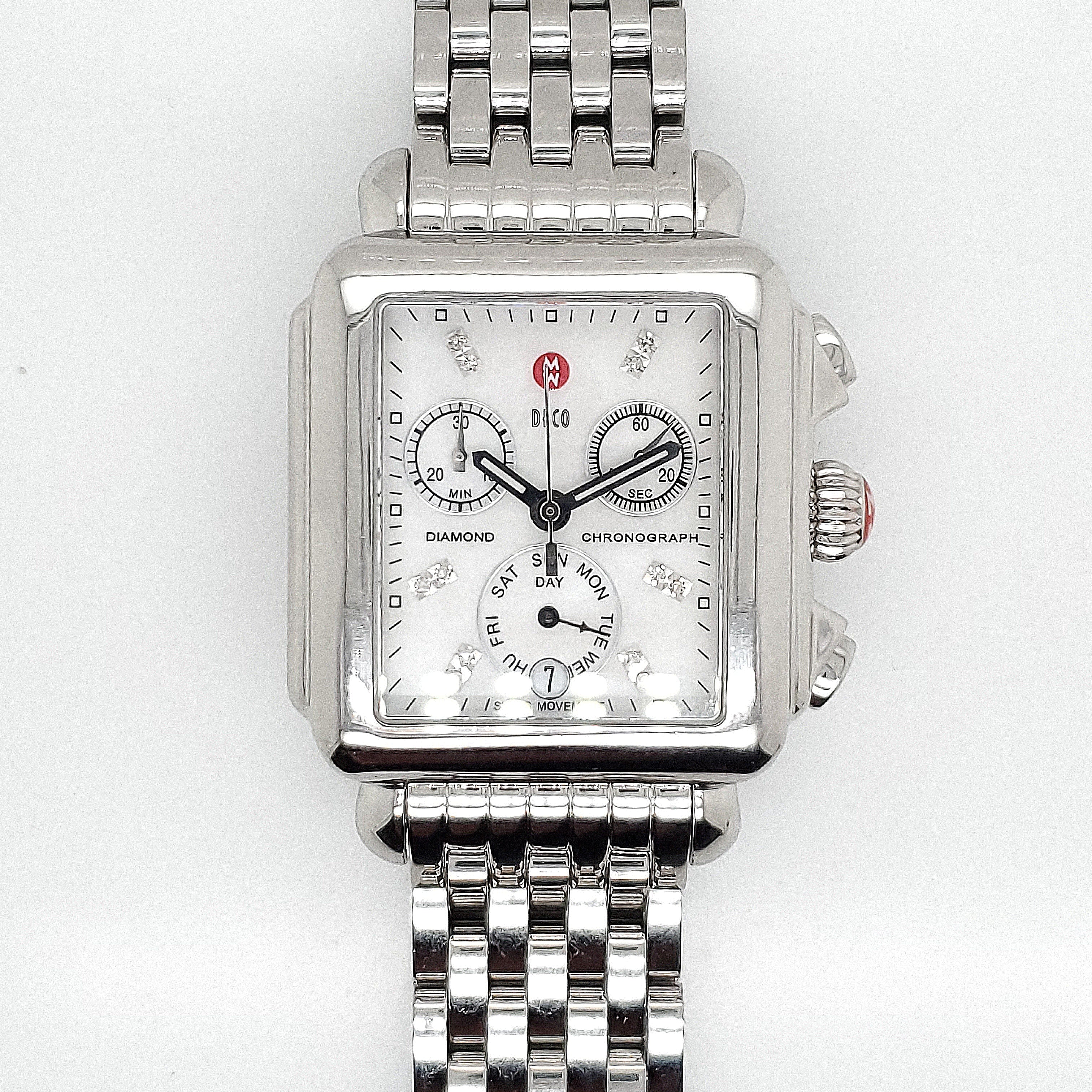 NIB Michele Madison Stainless Steel Diamond Faced Watch