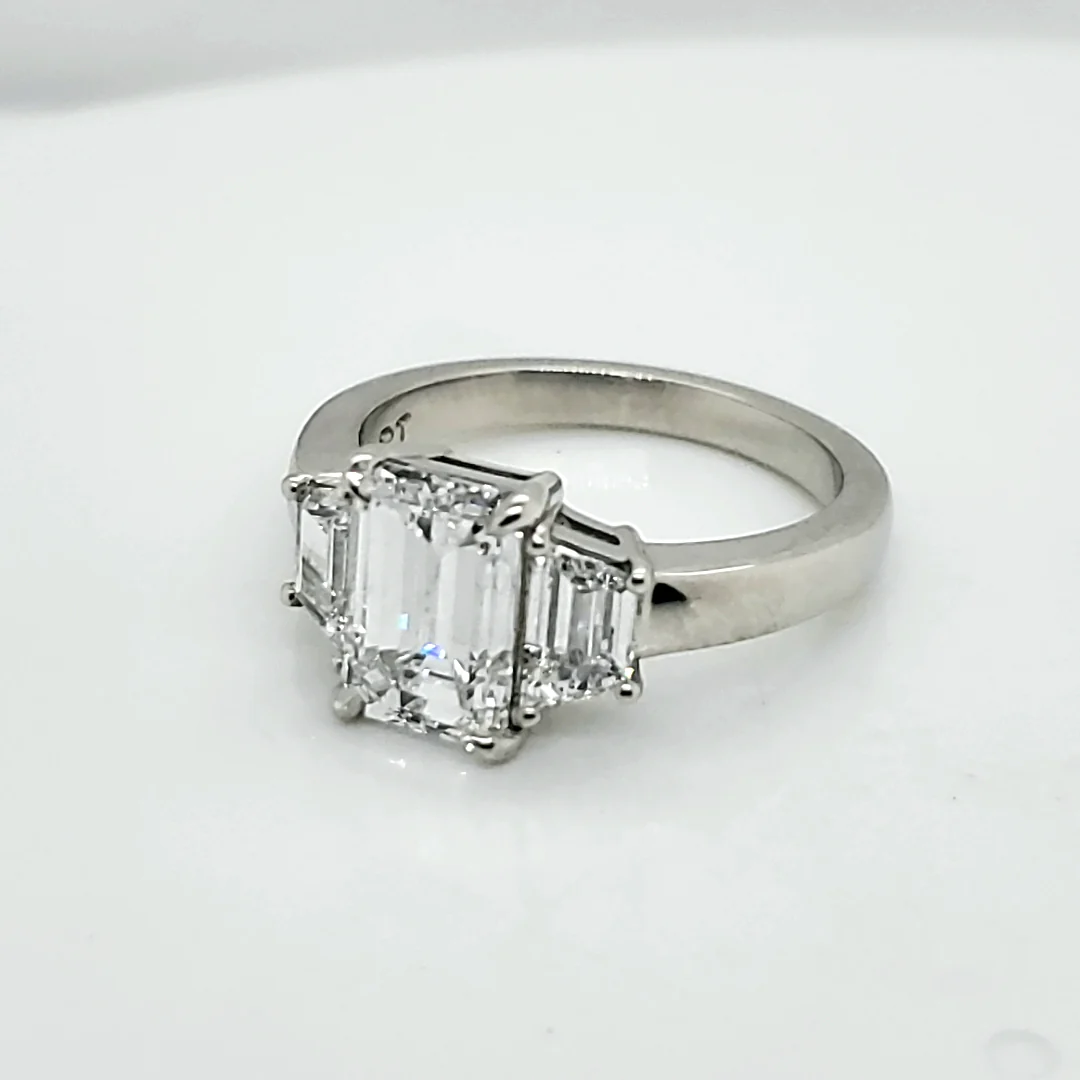 Platinum 2.02 Carat Emerald Cut Diamond Engagement Ring - Image 2